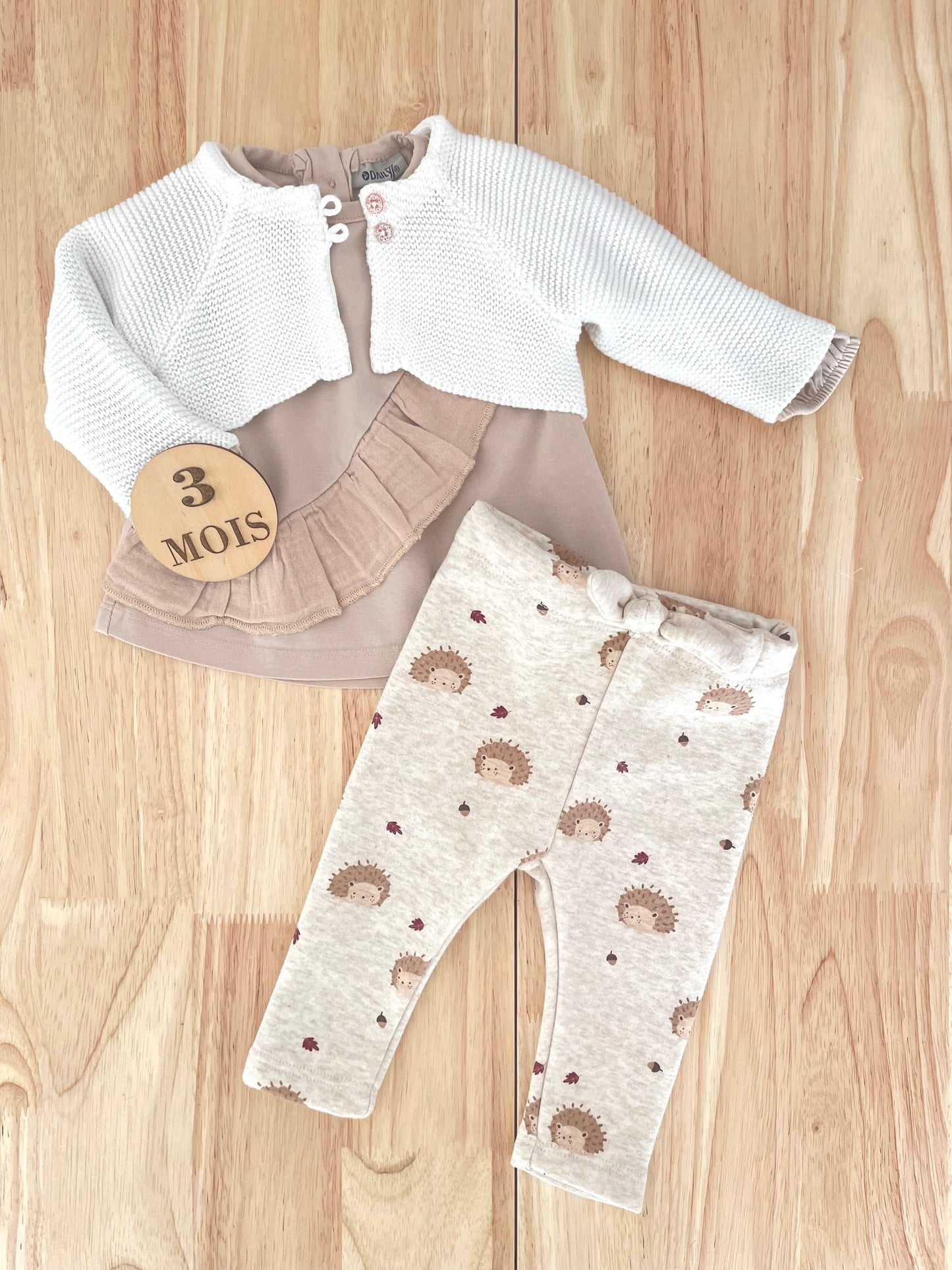 Ensemble 3 pièces, beige et blanc