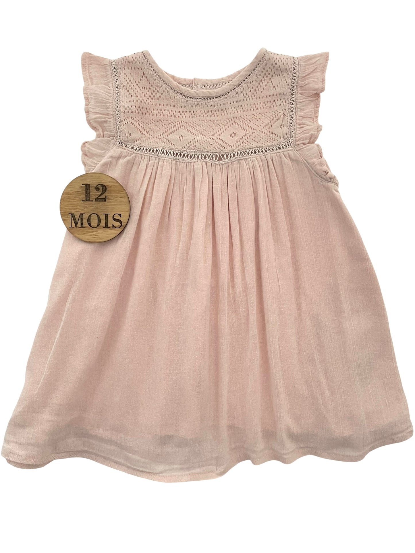 Robe gaze de coton, rose poudrée, doublée, Vertbaudet