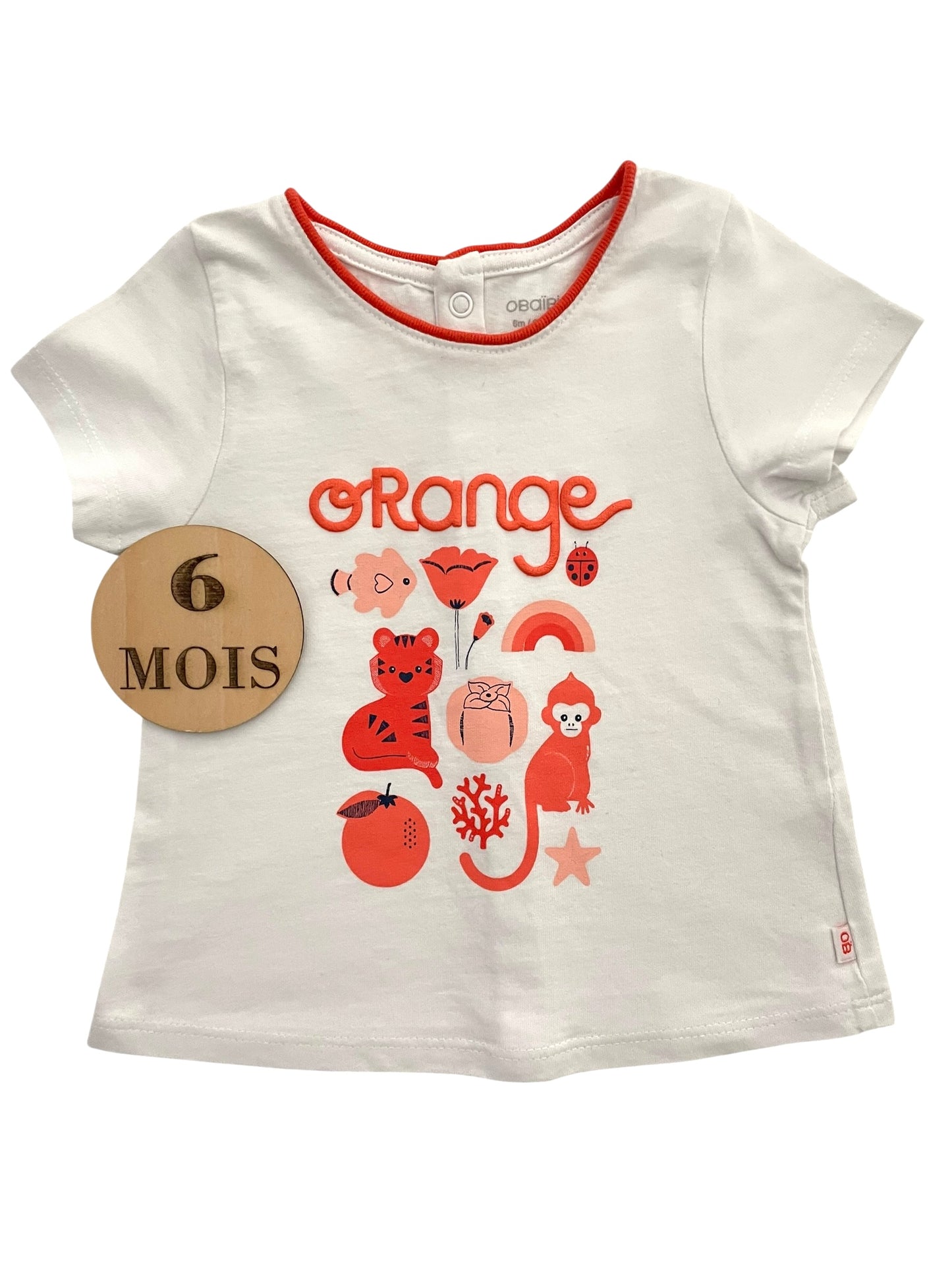 Tee-shirt blanc, motifs oranges, Obaïbi