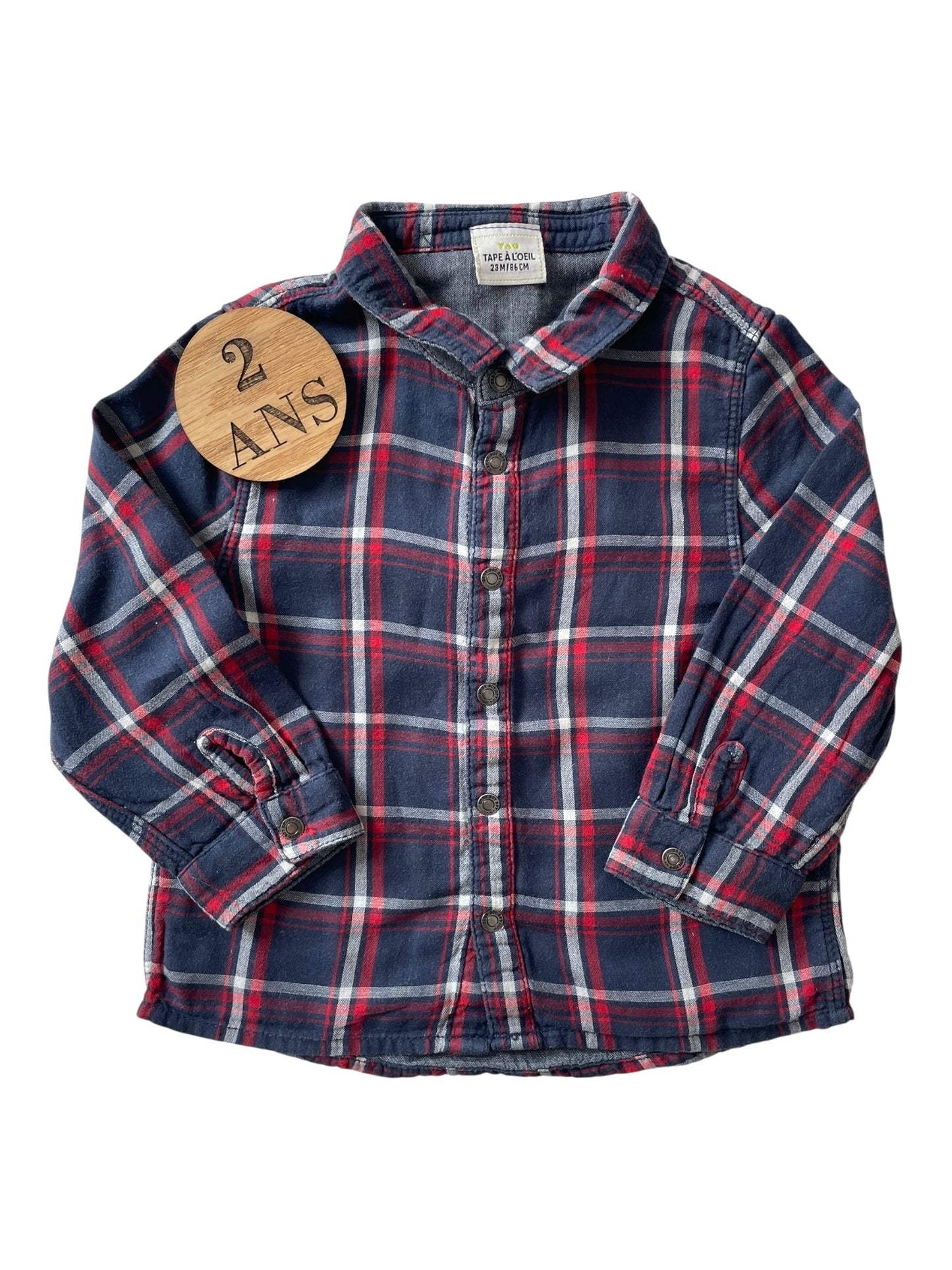 Chemise à carreaux, bleu-marine et rouge, TAO