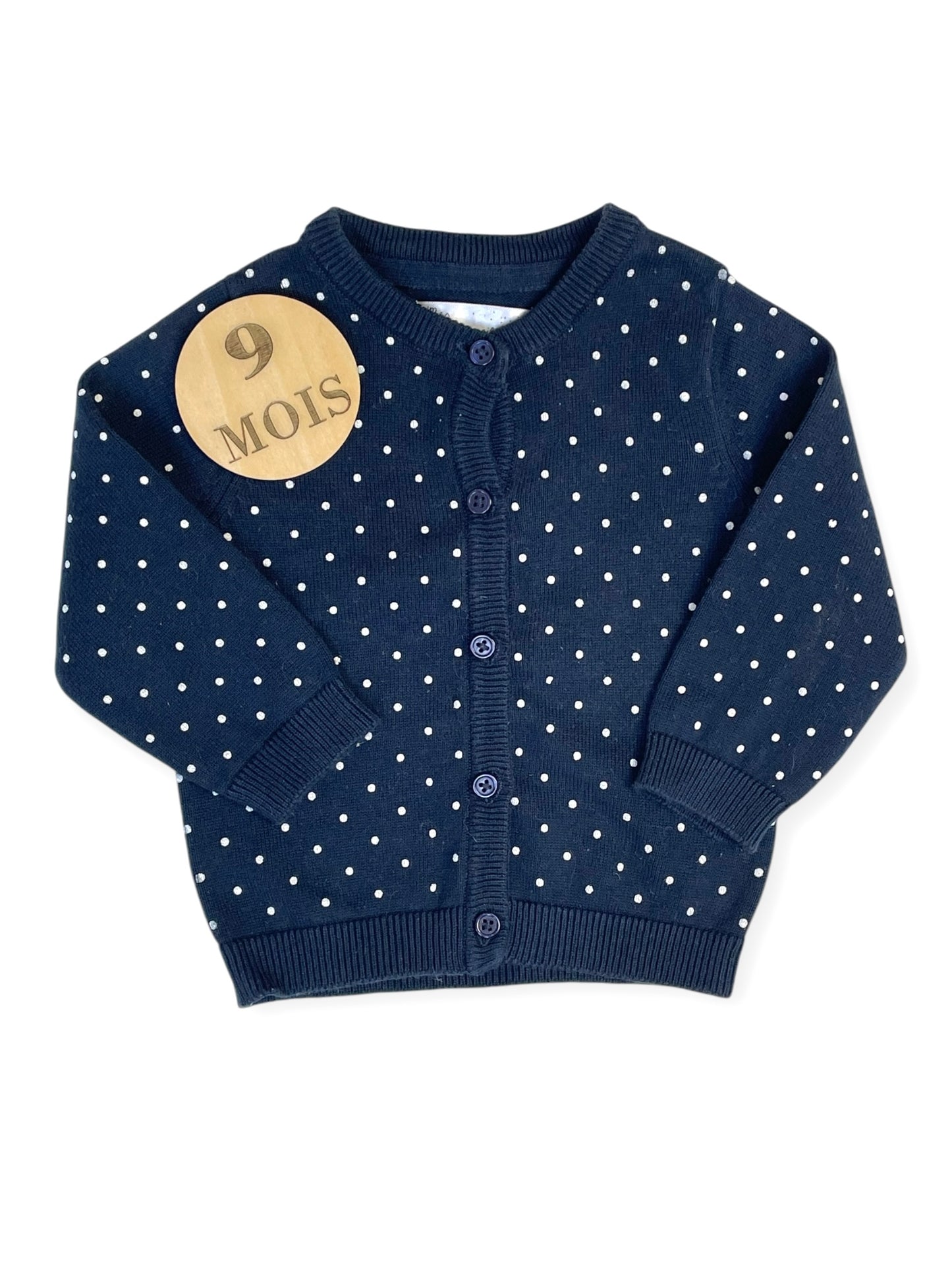Gilet bleu-marine à pois, Mes petits cailloux