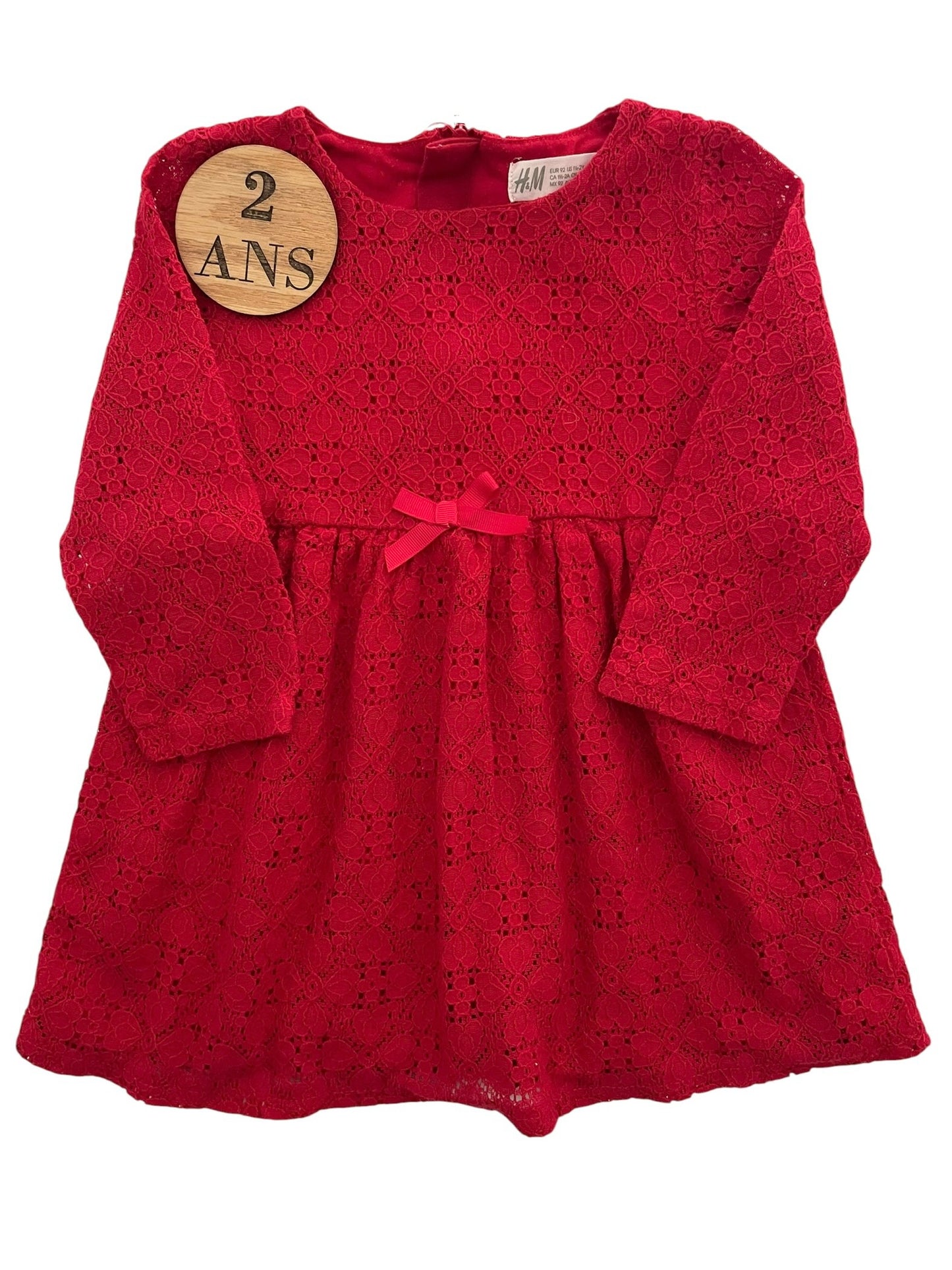Robe rouge ajourée, jupe doublée, H&M