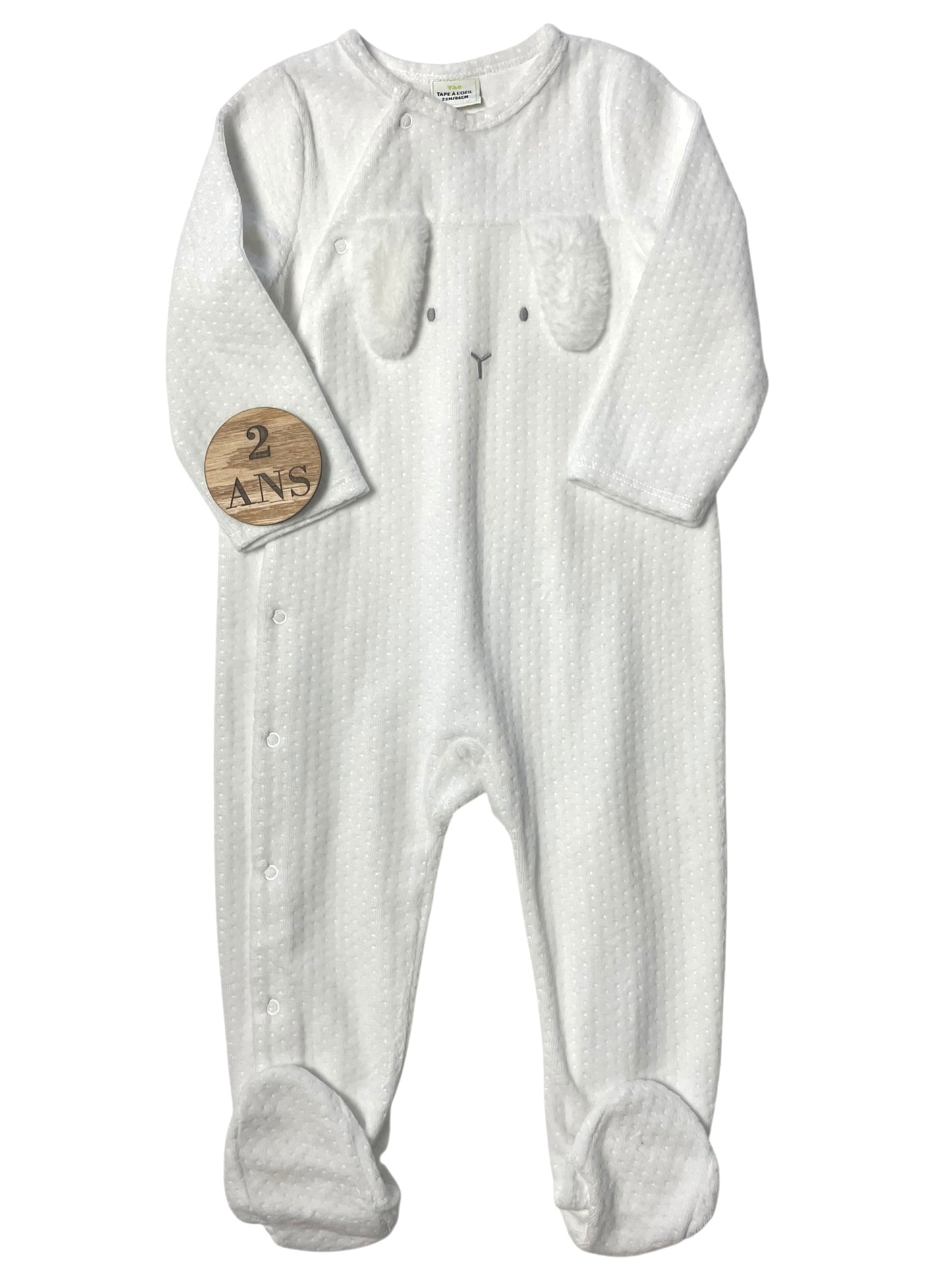 Pyjama velours, écru, lapin, TAO