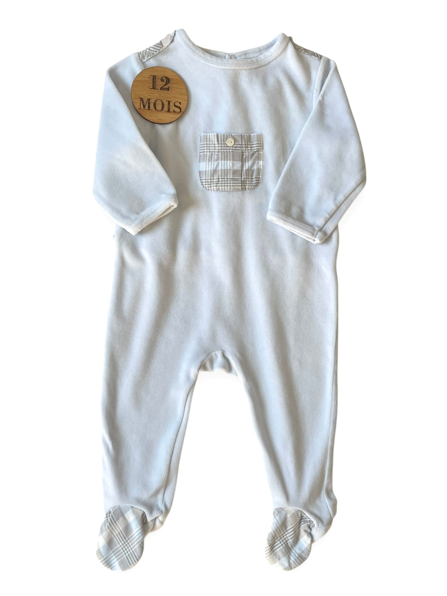 Pyjama velours, bleu-ciel, Jacadi