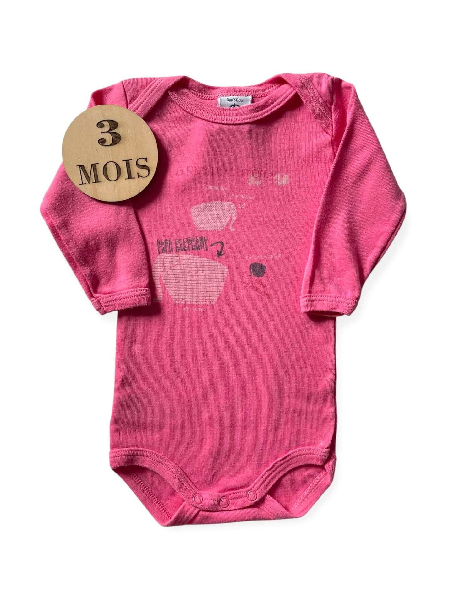 Body rose fuchsia, éléphant, Petit Bateau