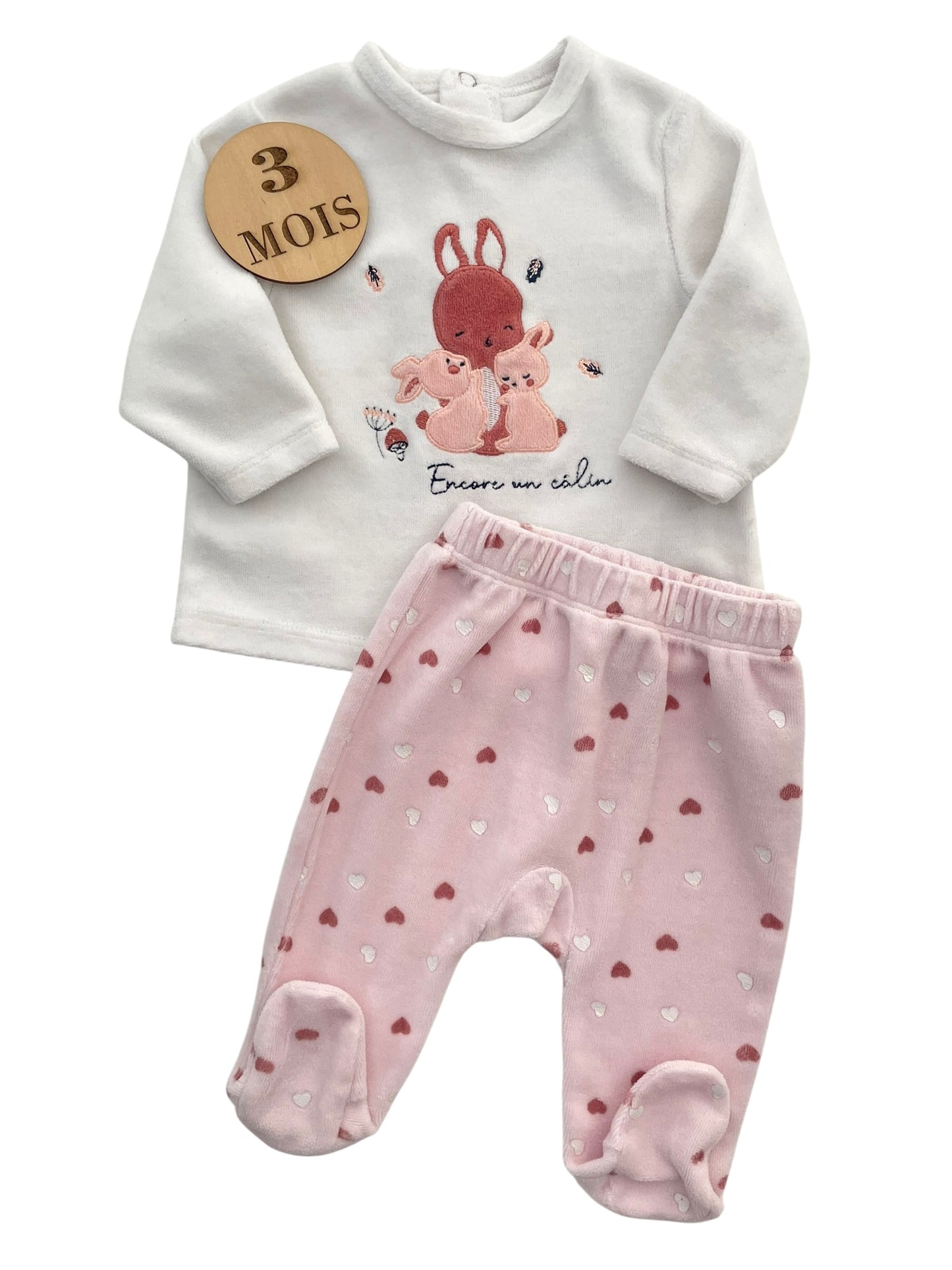 Pyjama velours rose et blanc, Absorba, Mes petits cailloux