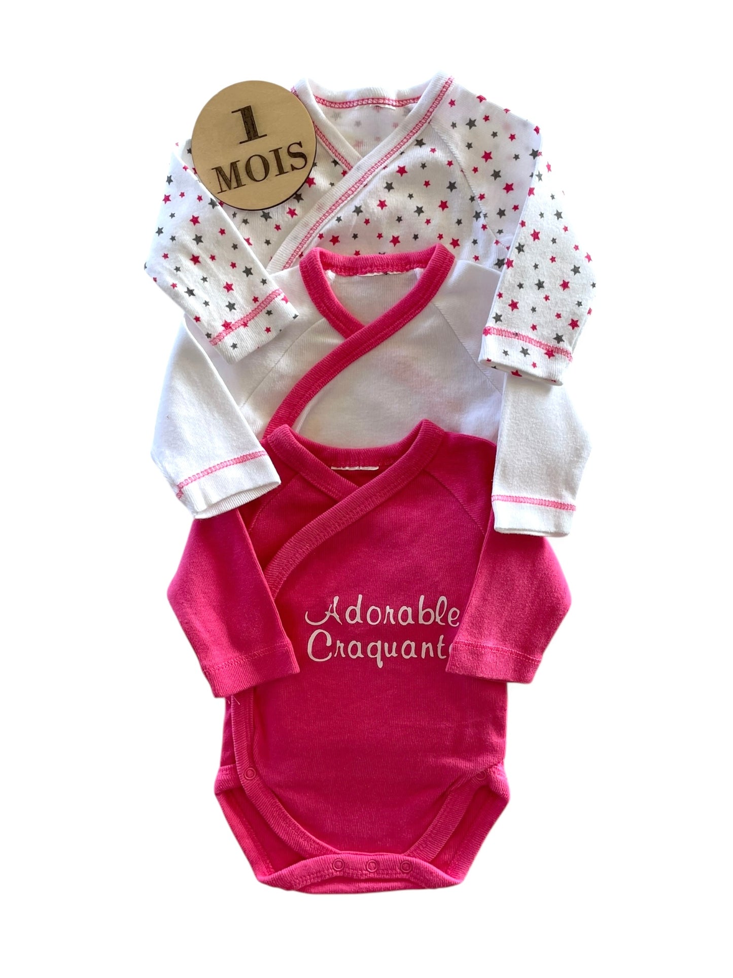 Lot 3 bodies, roses et blanc, Mots d’enfants