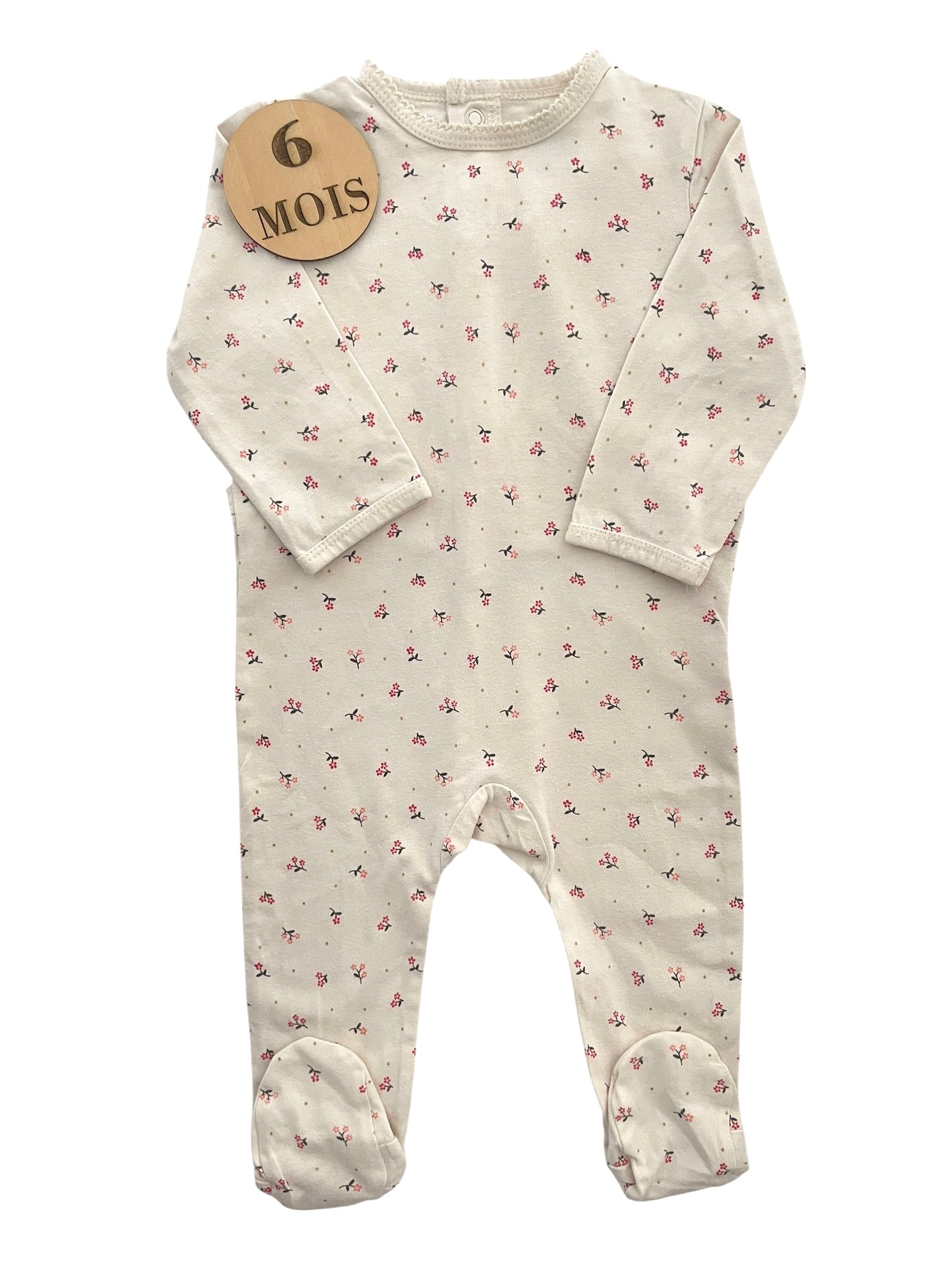 Pyjama coton, écru fleuri, Kiabi