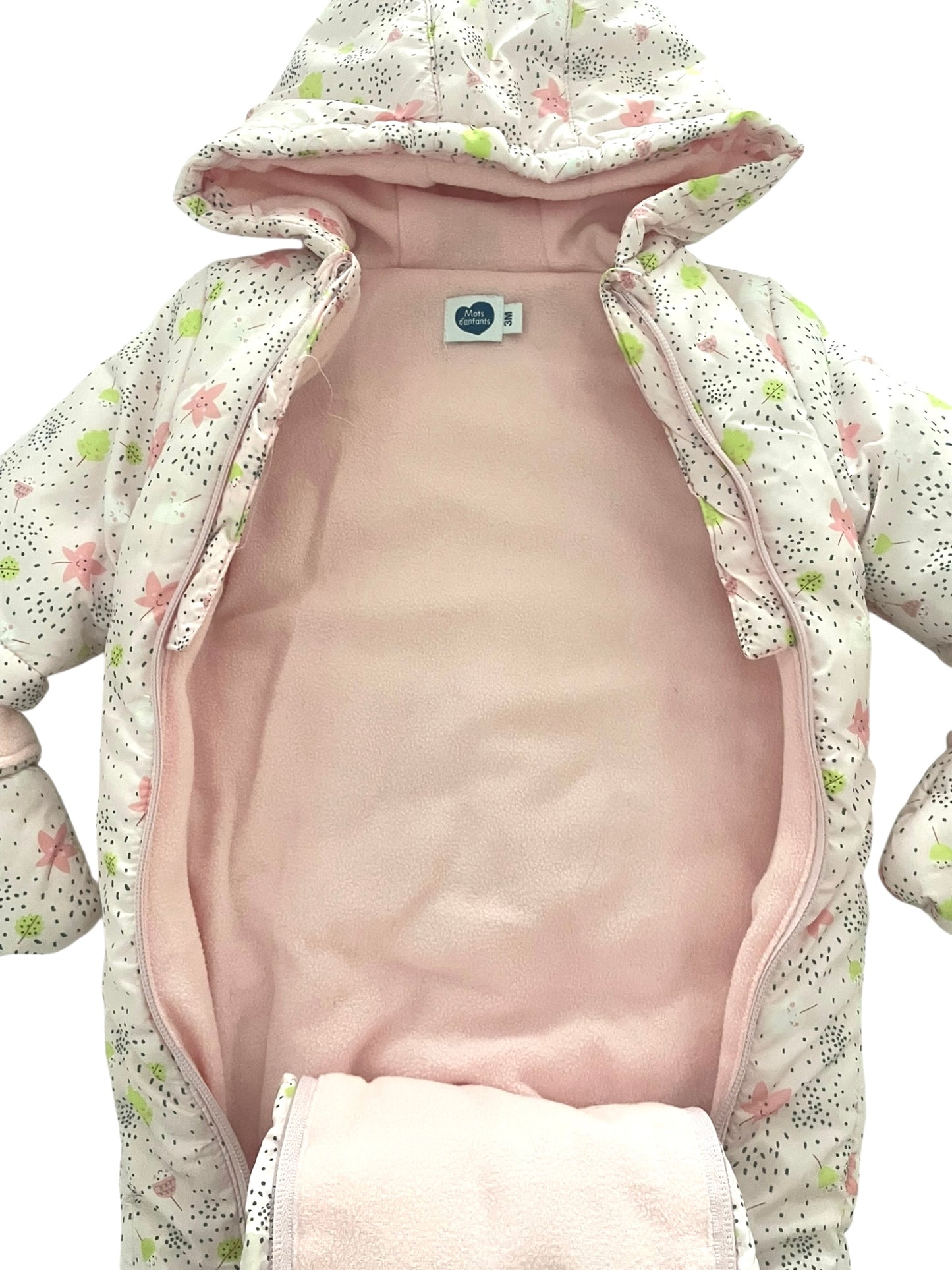 Combipilote rose fleurie, doublée polaire, mots d’enfants