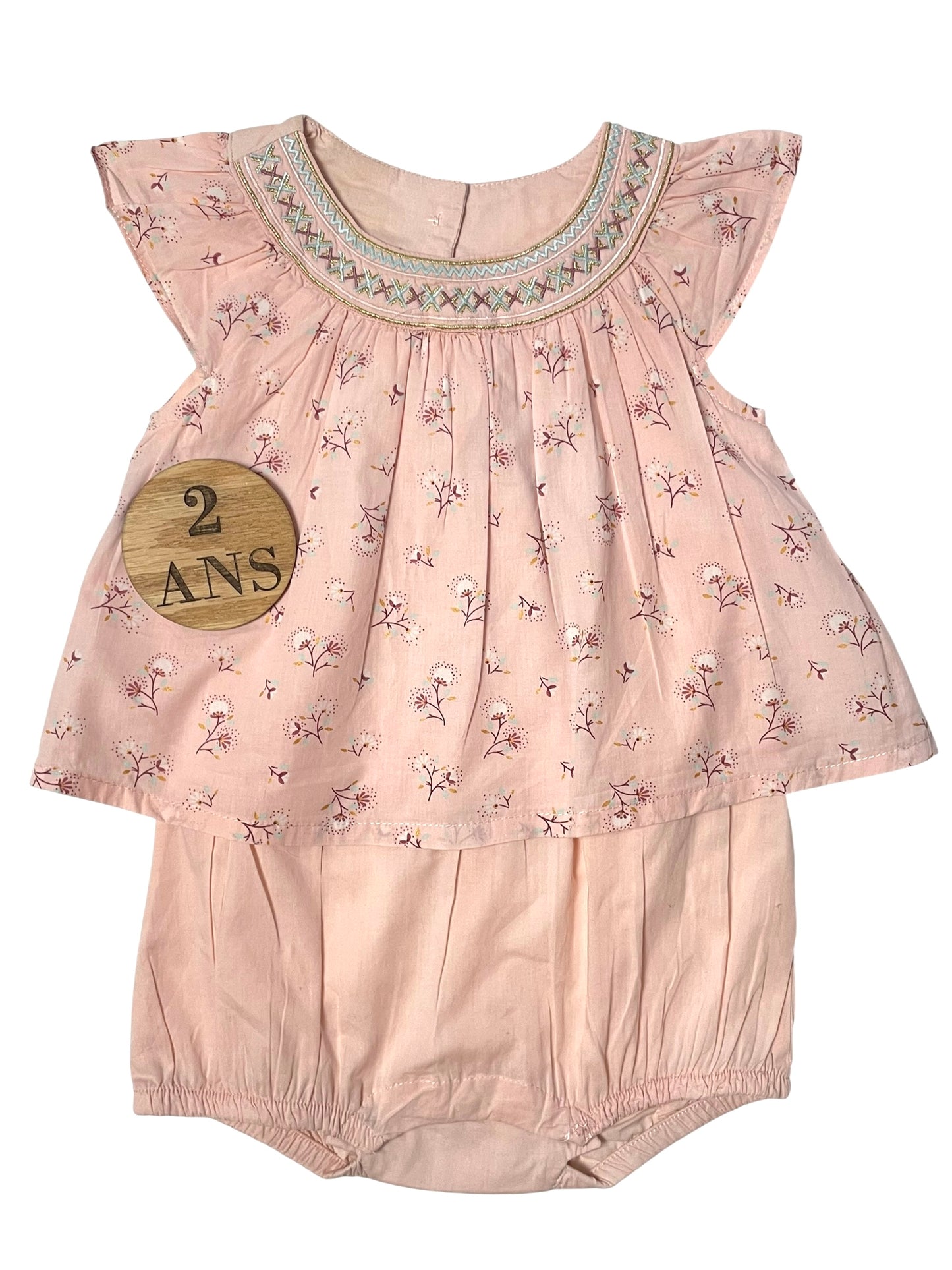 Combishort beige/rose, fleurie, Sergent Major