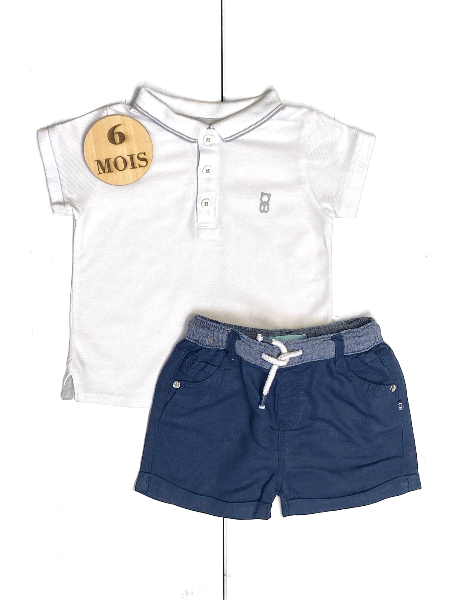 Ensemble polo et short, blanc et bleu, Obaïbi