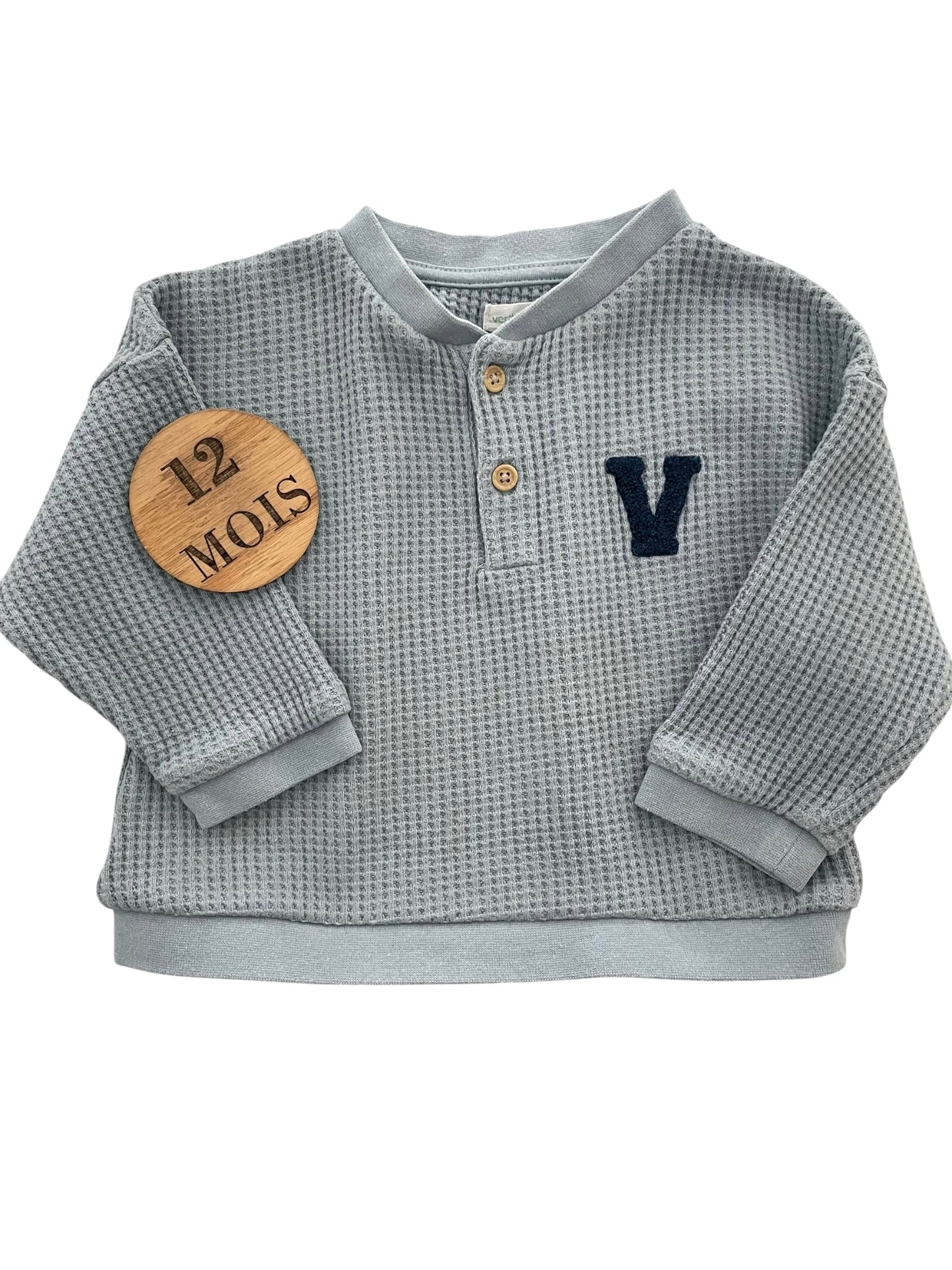 Sweat léger, gaufré, bleu-gris, Vertbaudet