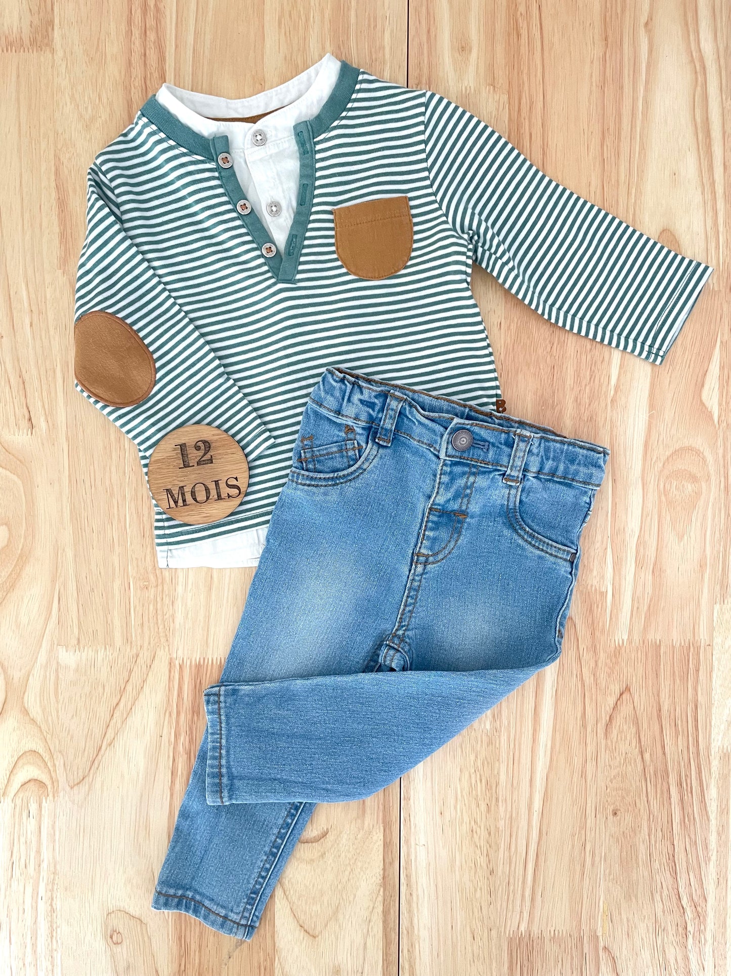 Ensemble tee-shirt rayé et jean slim, 12 mois