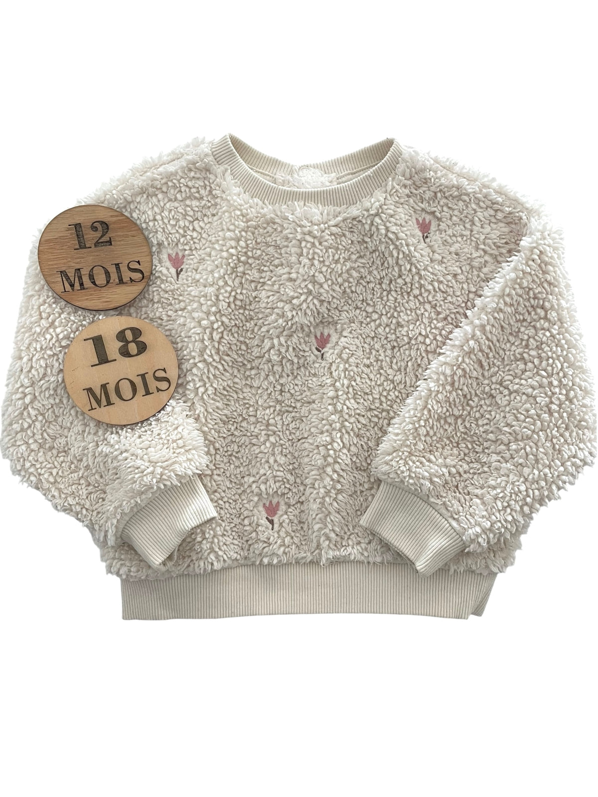 Sweat épais, écru fleuri, Kiabi