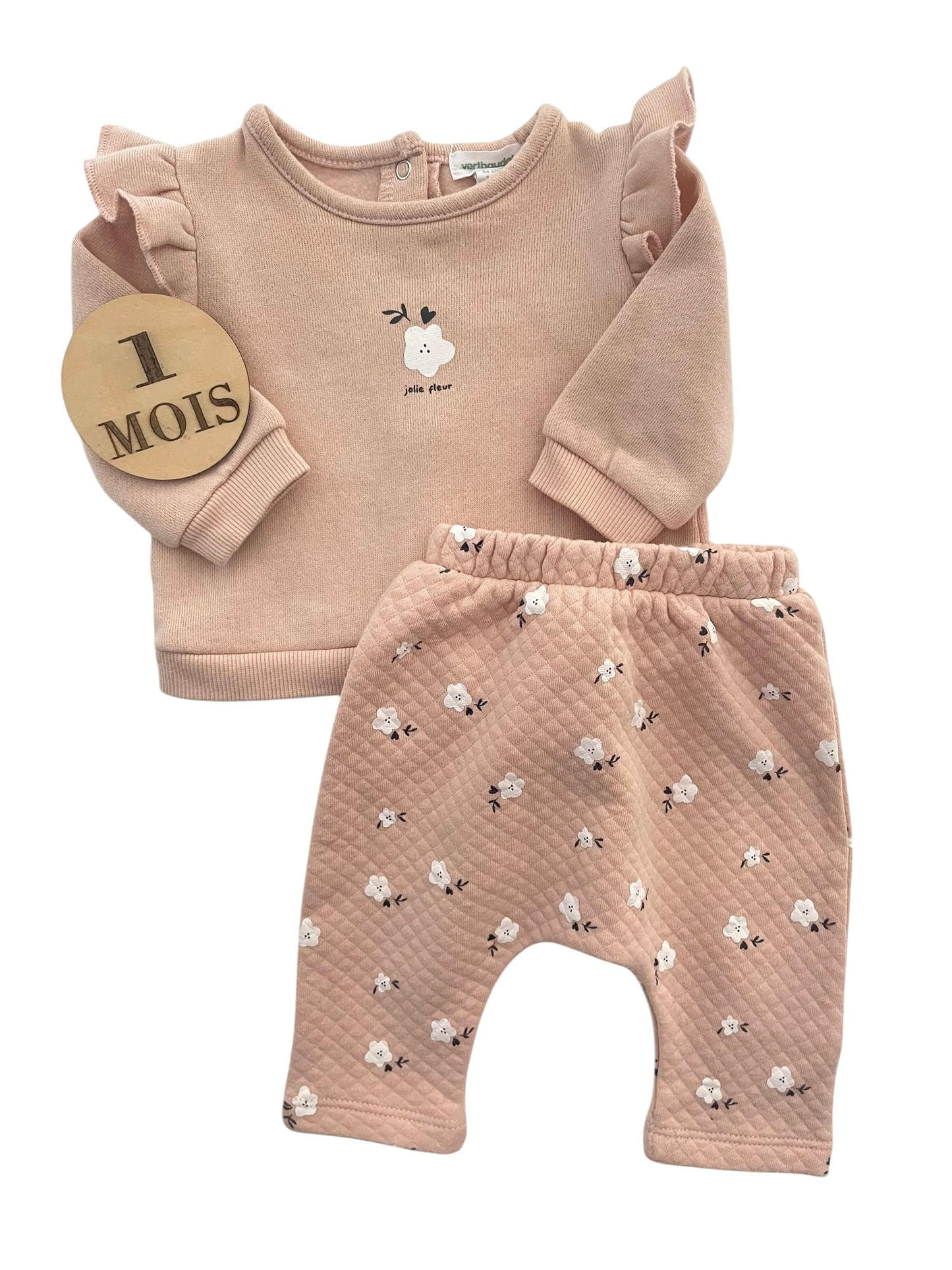 Ensemble sweat et pantalon, rose pêche, fleuri, Vertbaudet