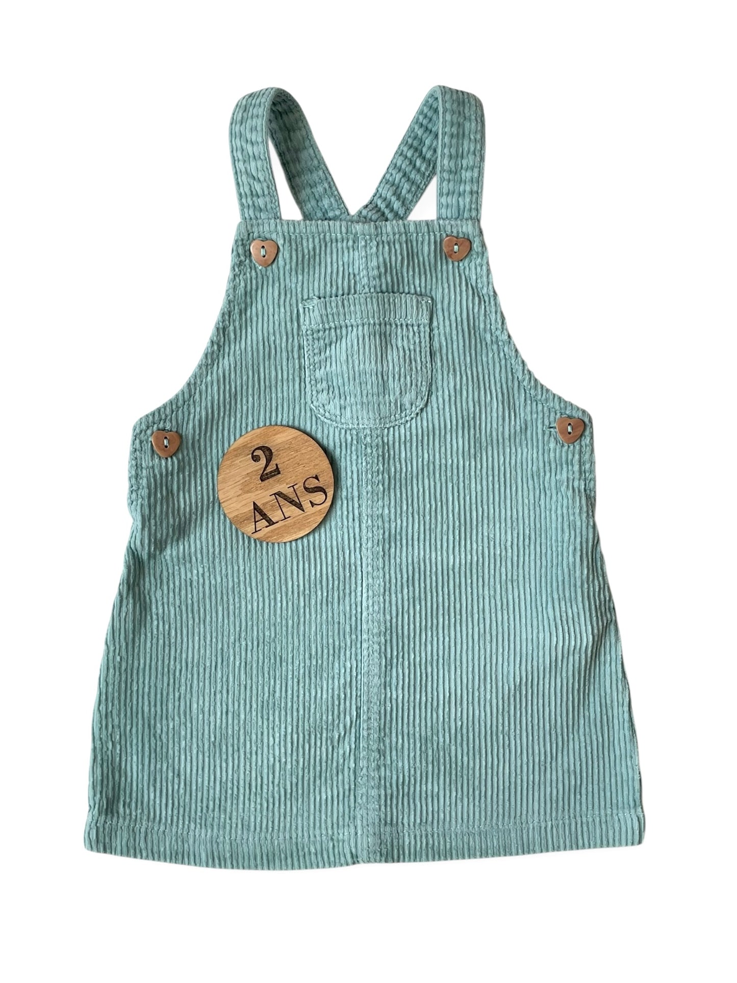 Robe salopette en velours, turquoise, Boîte à Malices