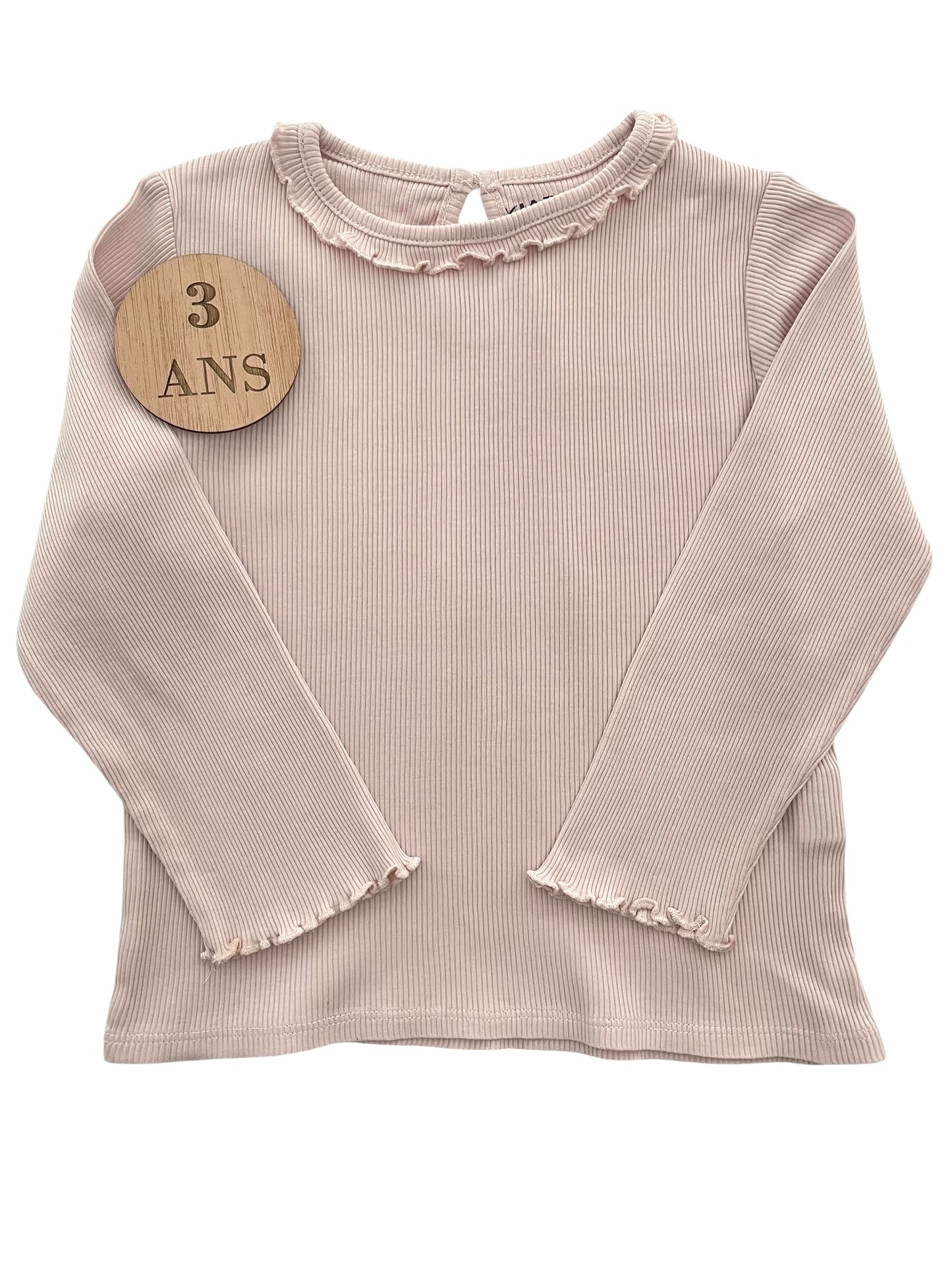Tee-shirt côtelé rose pale, Kiabi