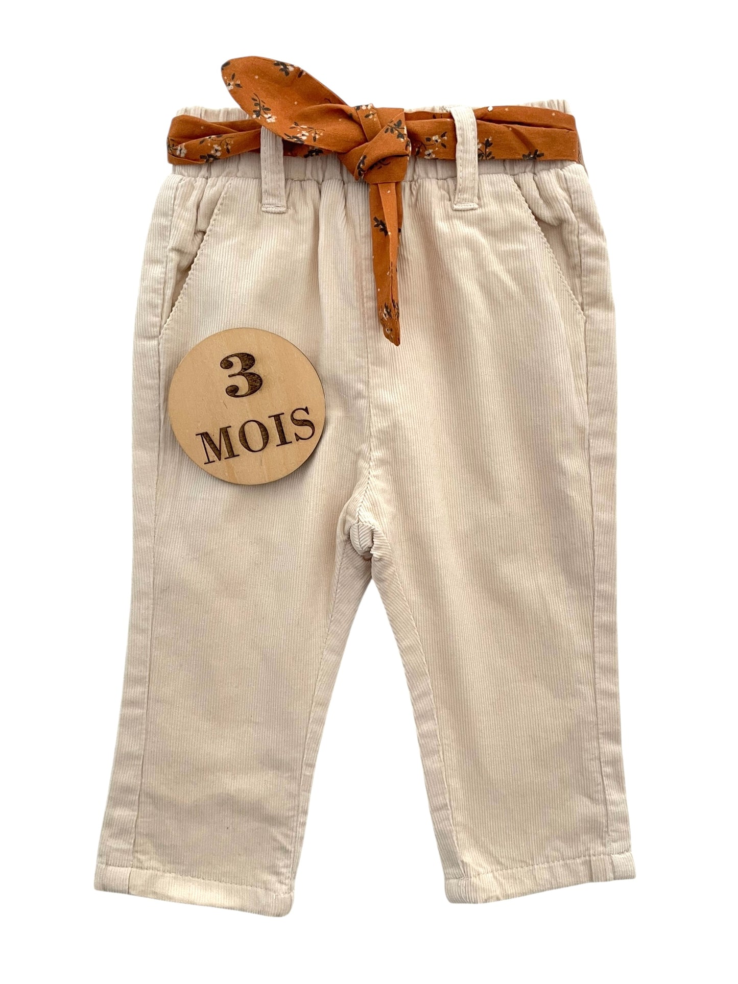 Pantalon velours fin, beige, Vertbaudet