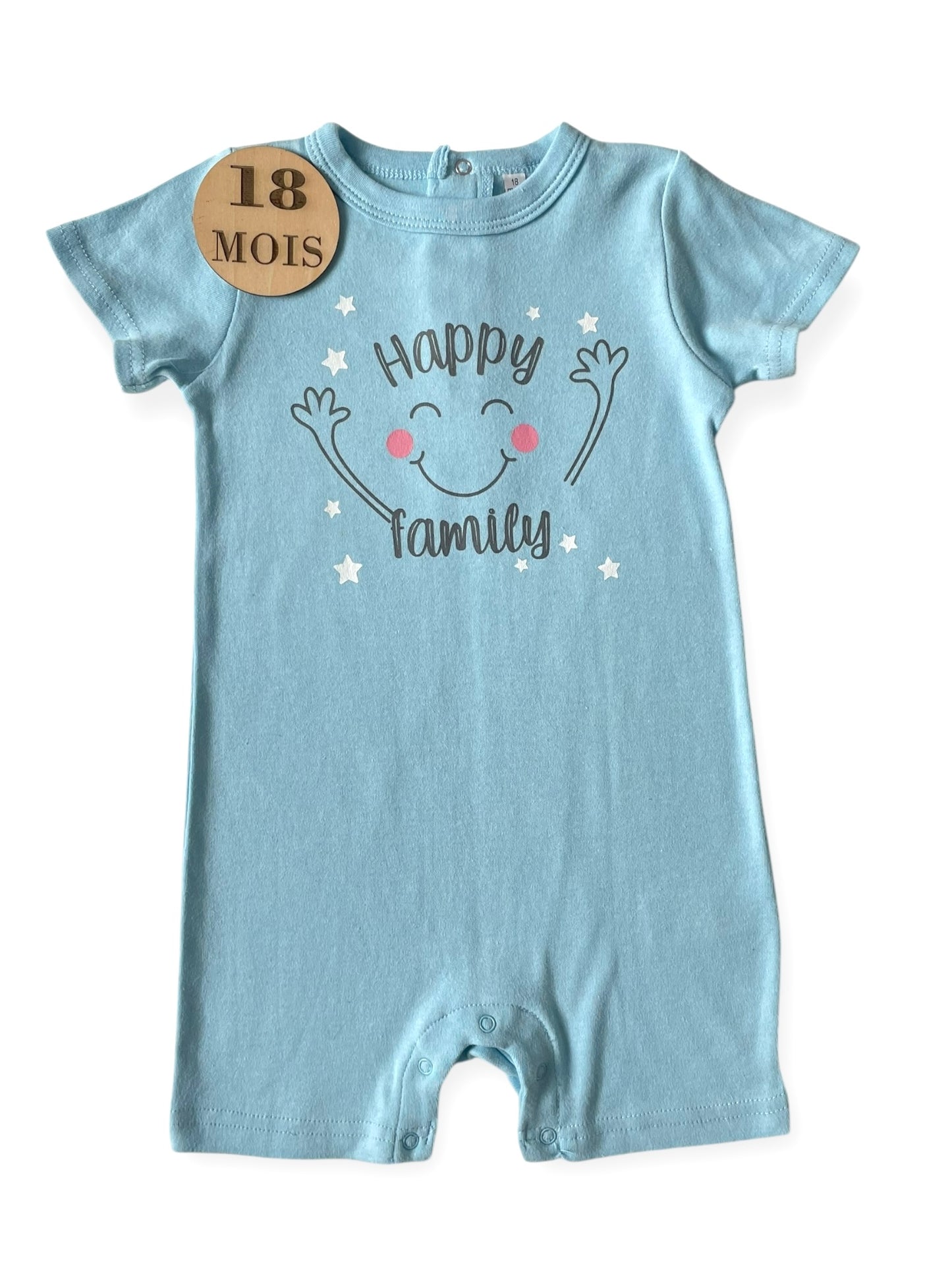 Pyjama short, coton, bleu-ciel, Happy family