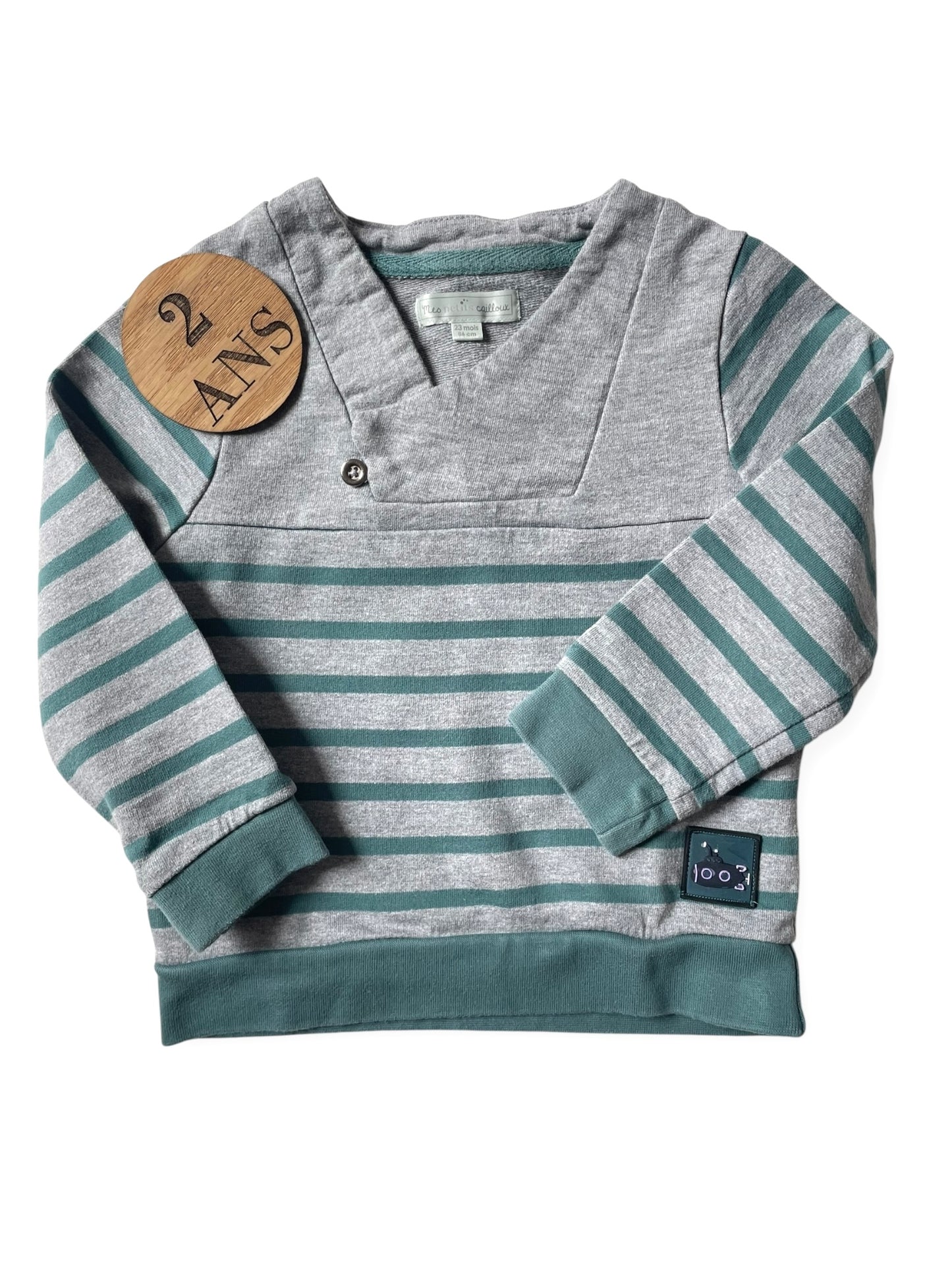 Pull fin rayé, gris/ bleu, Mes petits cailloux