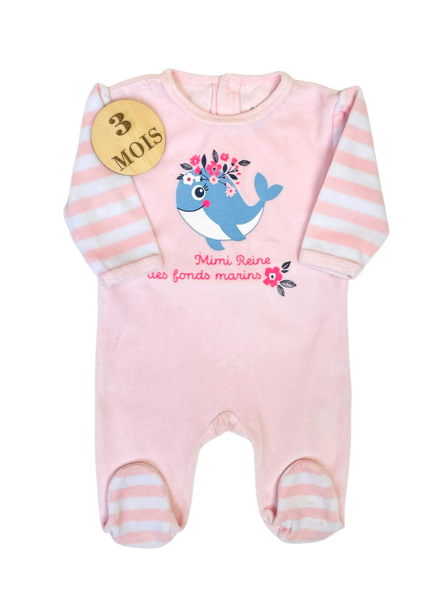Pyjama velours rose, baleine, Pommette