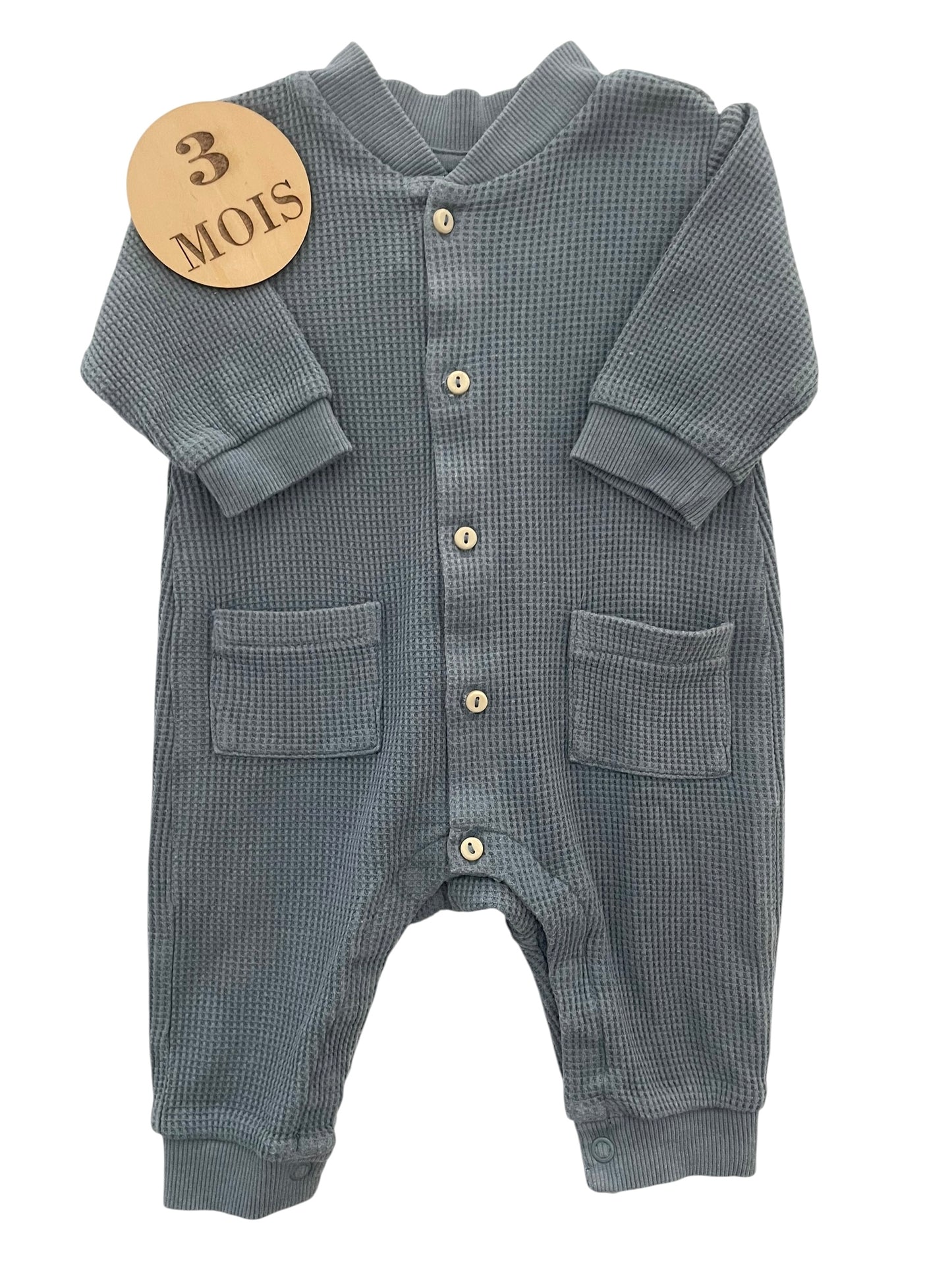Pyjama/ combinaison gaufré, sans pied, bleu-gris, H&M