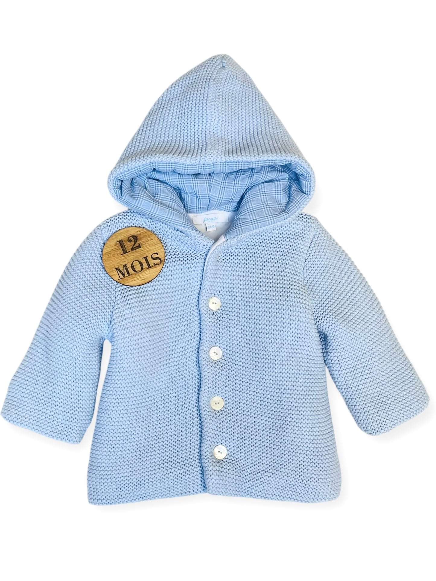 Manteau en mailles, bleu, doublé coton Jacadi