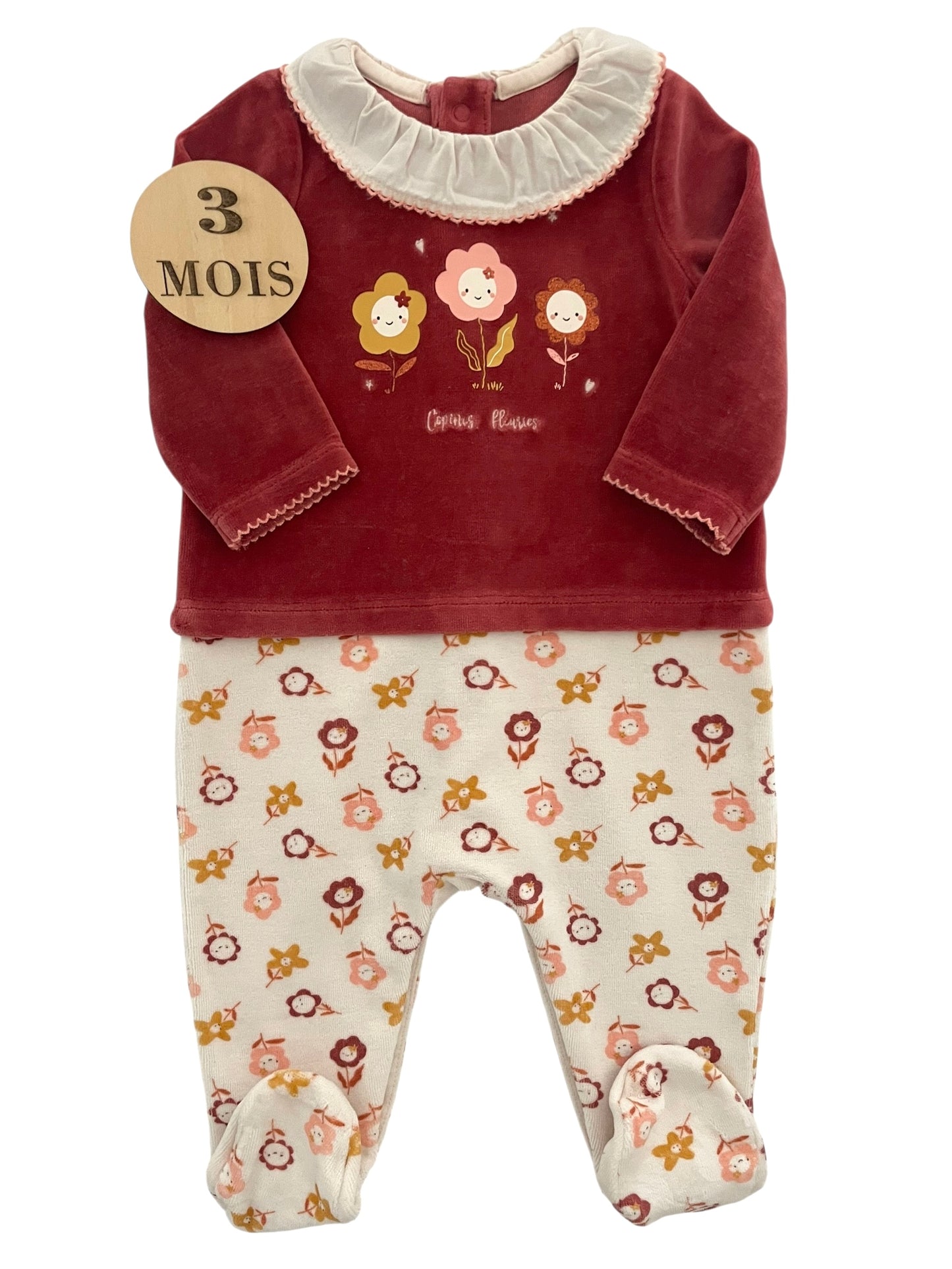 Pyjama velours bordeaux, fleuri, Sergent Major