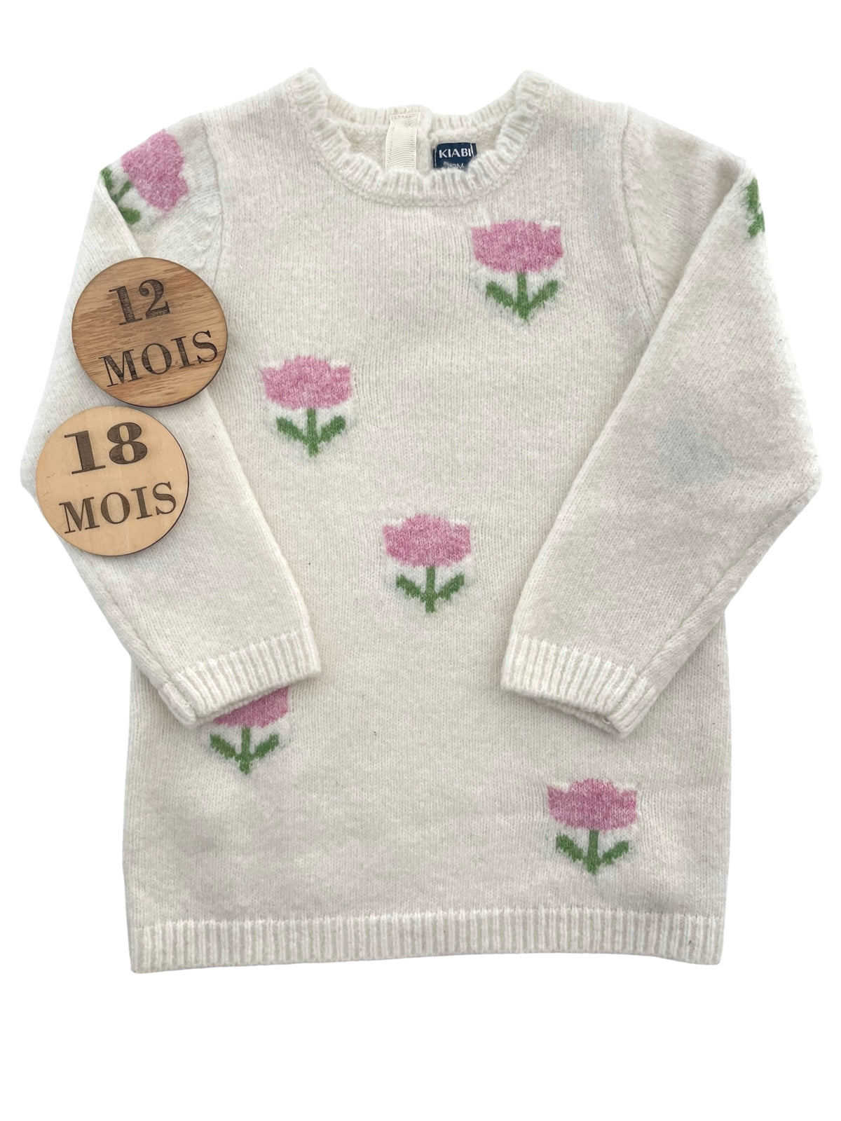 Robe pull, écrue, fleurie, Kiabi