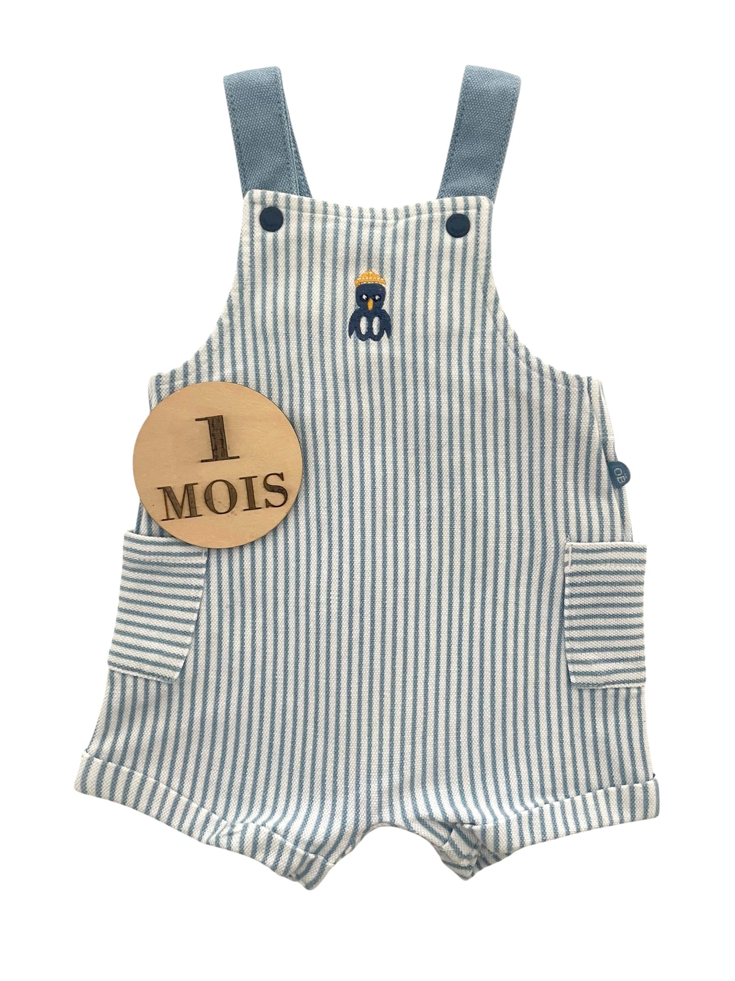 Salopette-short rayée, bleue, Obaïbi