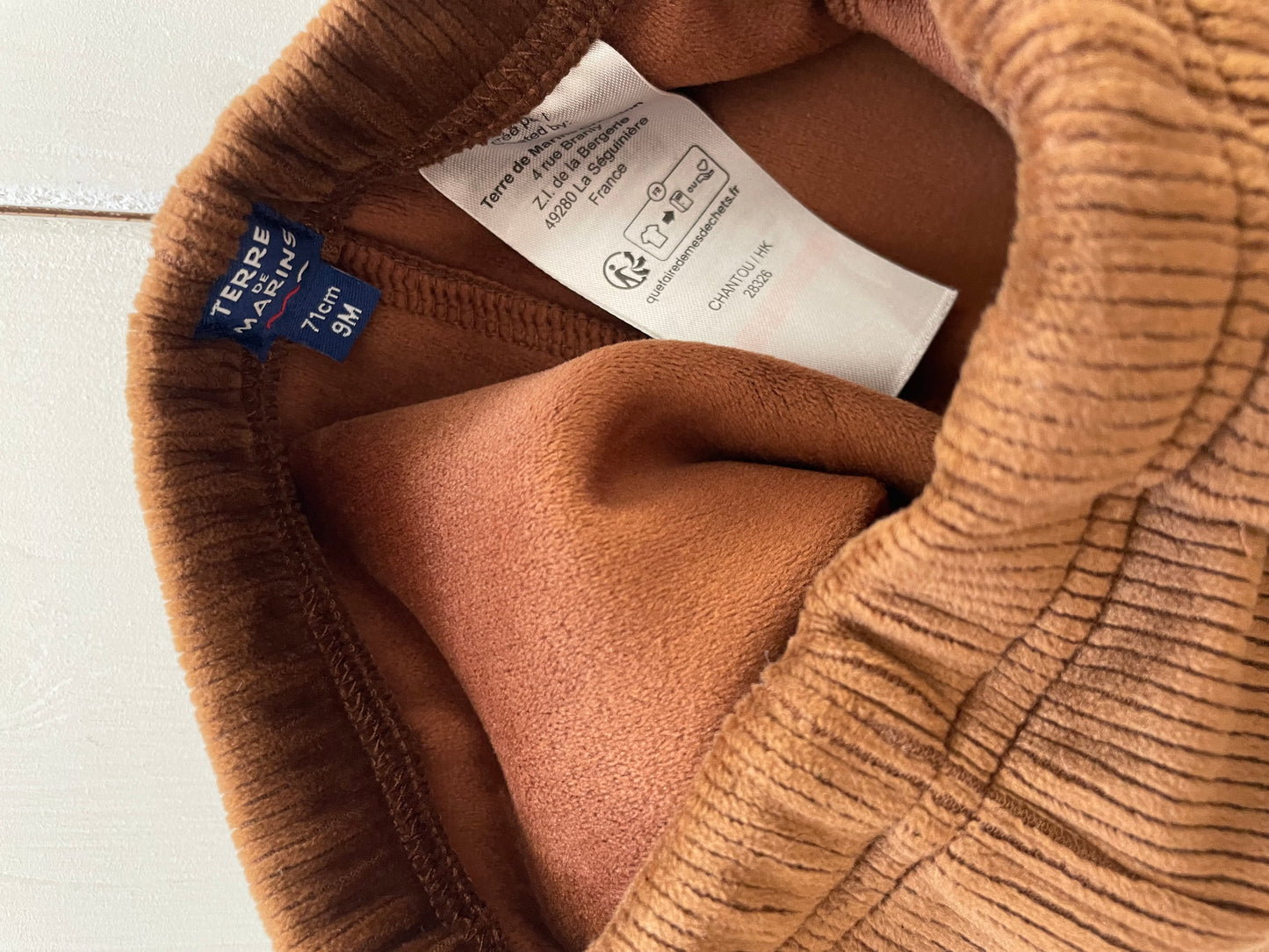 Pantalon velours / polaire, Terre de Marin (état neuf)