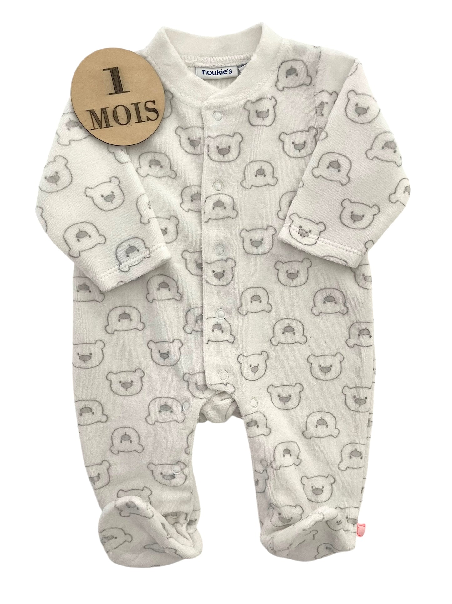 Pyjama velours, blanc, oursons, Noukie’s