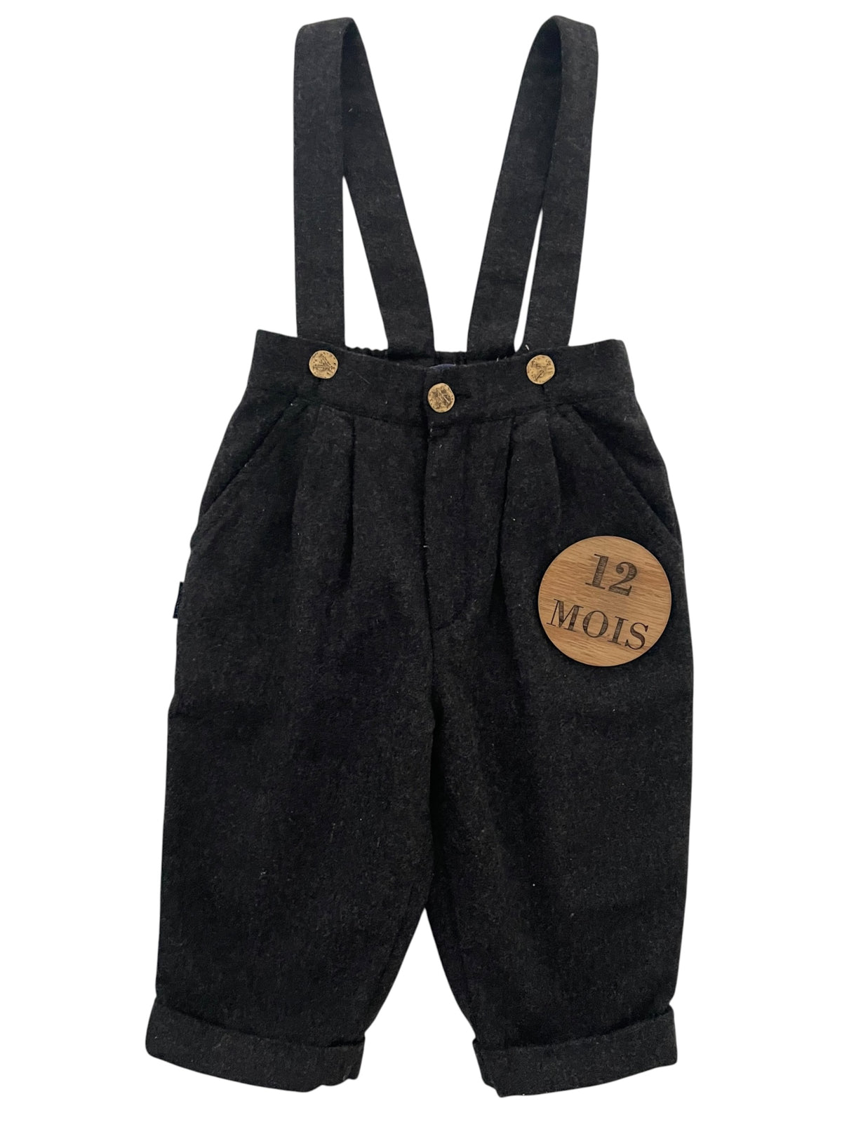 Pantalon épais, à bretelles, 70% laine, Natalys