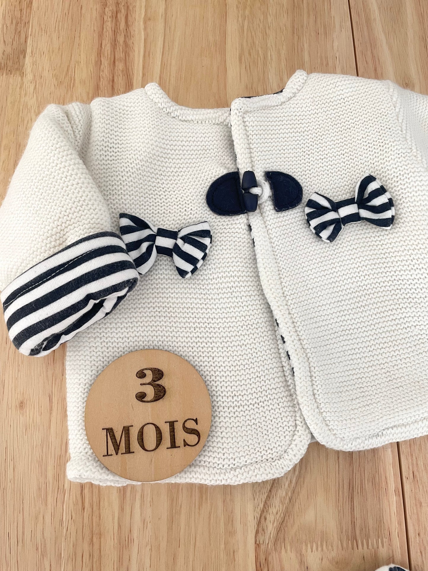 Ensemble 3 pièces rayé, écru et bleu-marine