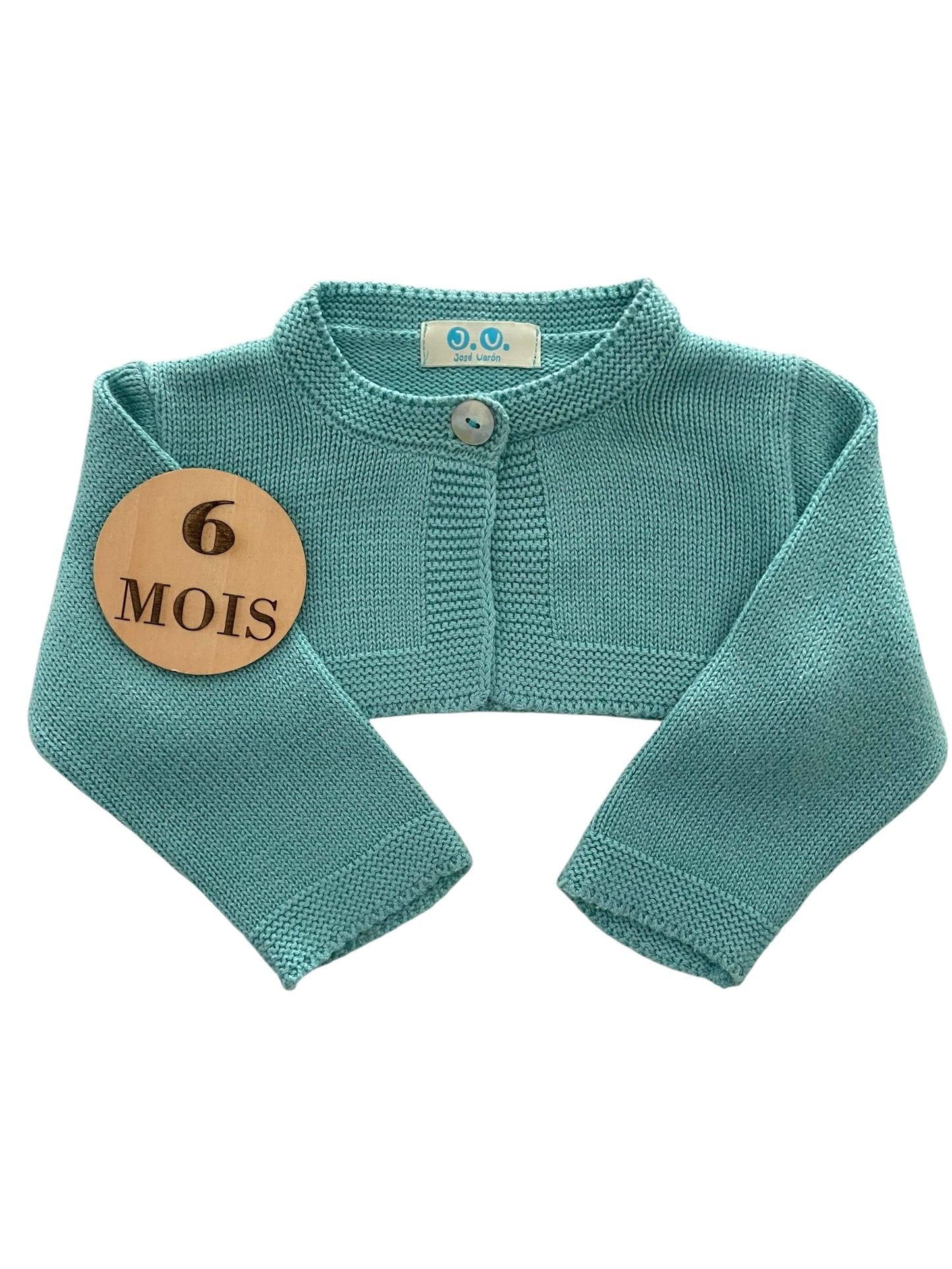 Gilet court,en mailles, turquoise