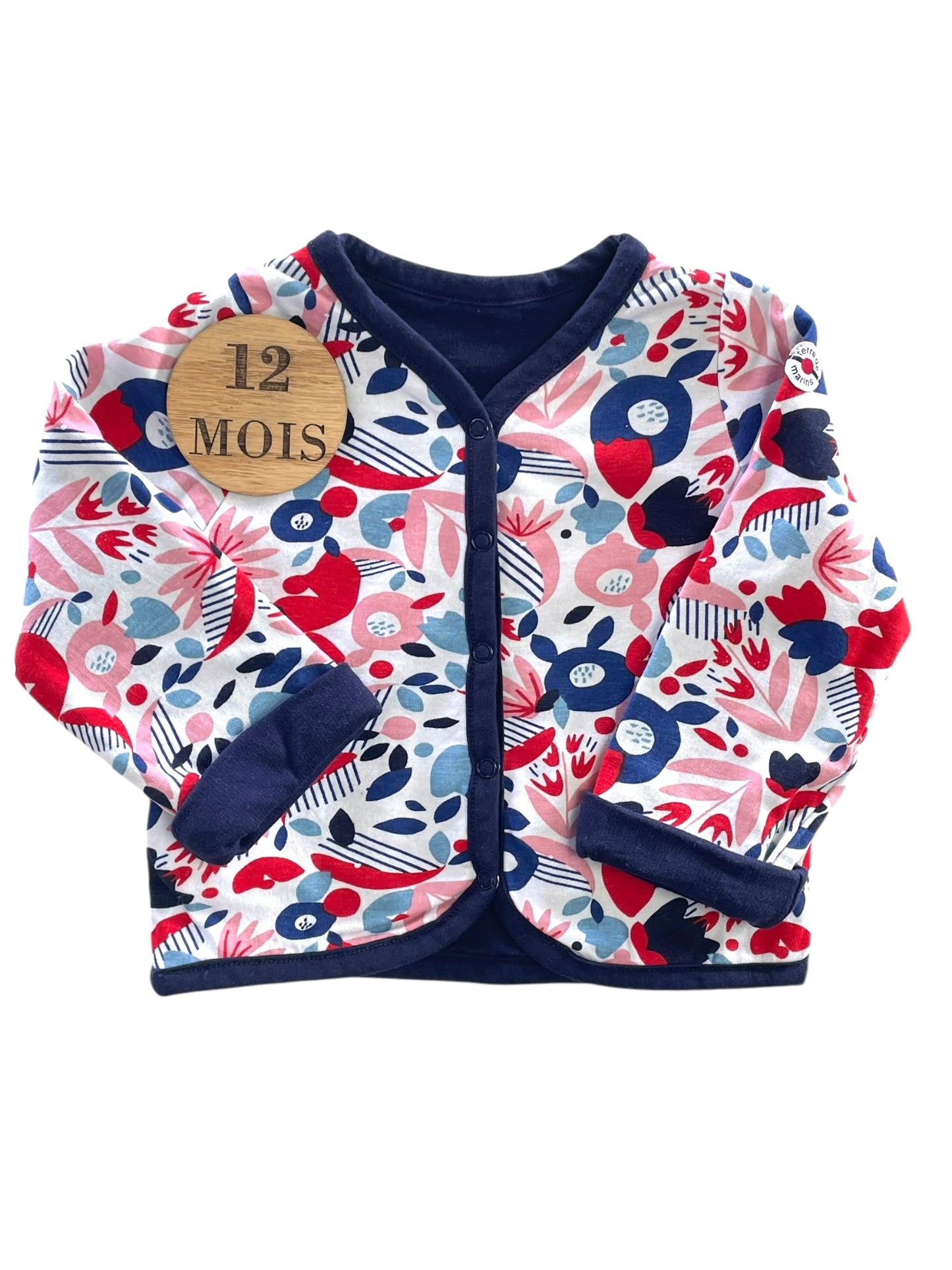 Gilet réversible, bleu-marine et fleuri, Terre de Marins
