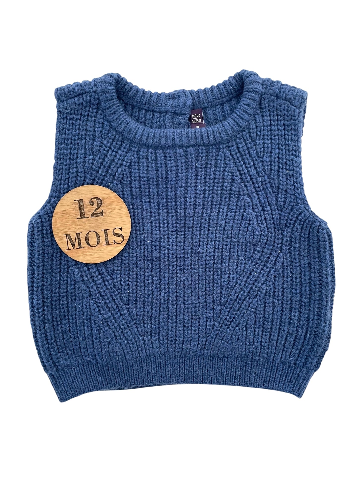Pull en mailles, sans manche, bleu, Sergent Major