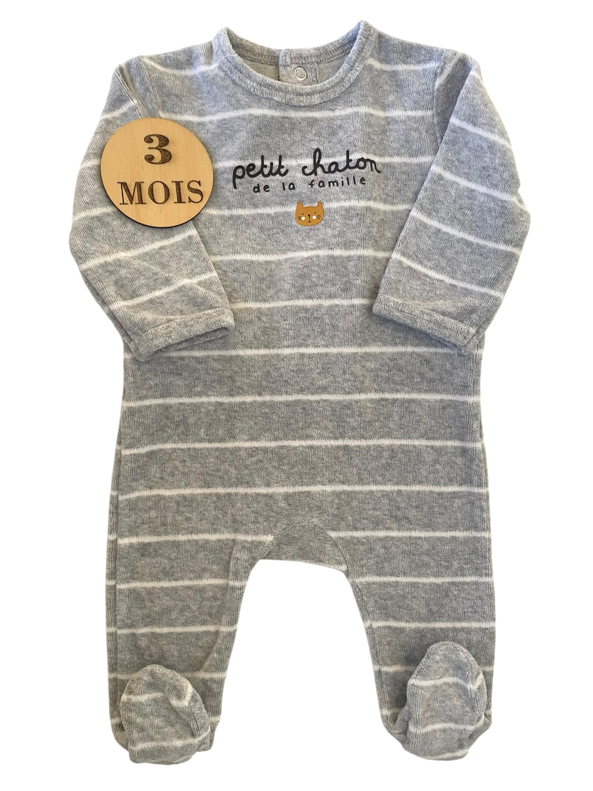 Pyjama velours rayé gris, Kiabi