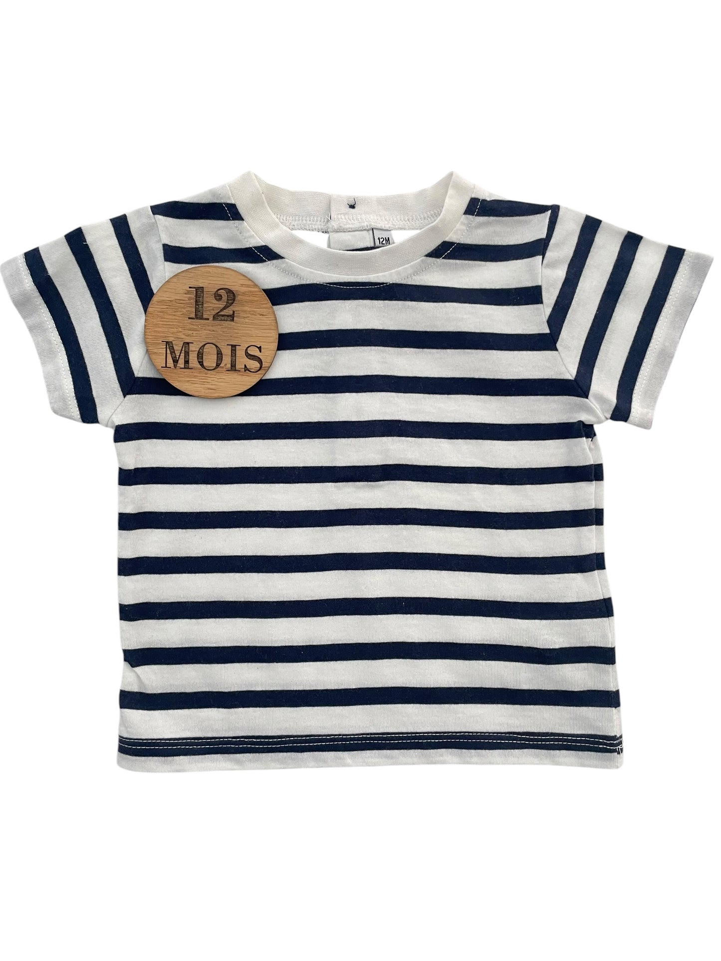 Tee-shirt rayé, bleu-marine et blanc
