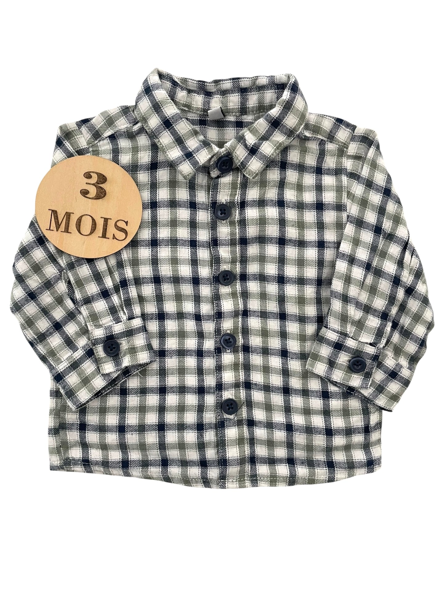 Chemise à carreaux, grise et verte
