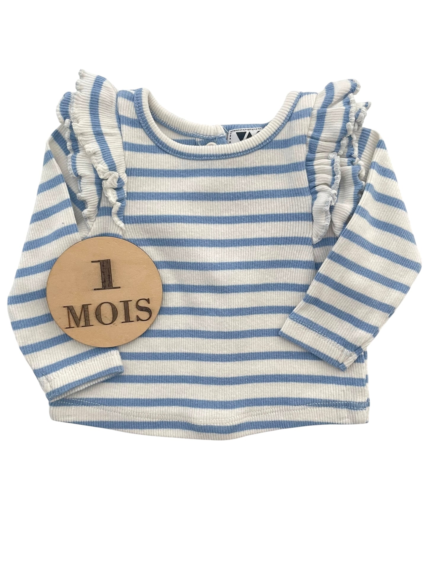 Tee-shirt rayé bleu, côtelé, à volant, TAO