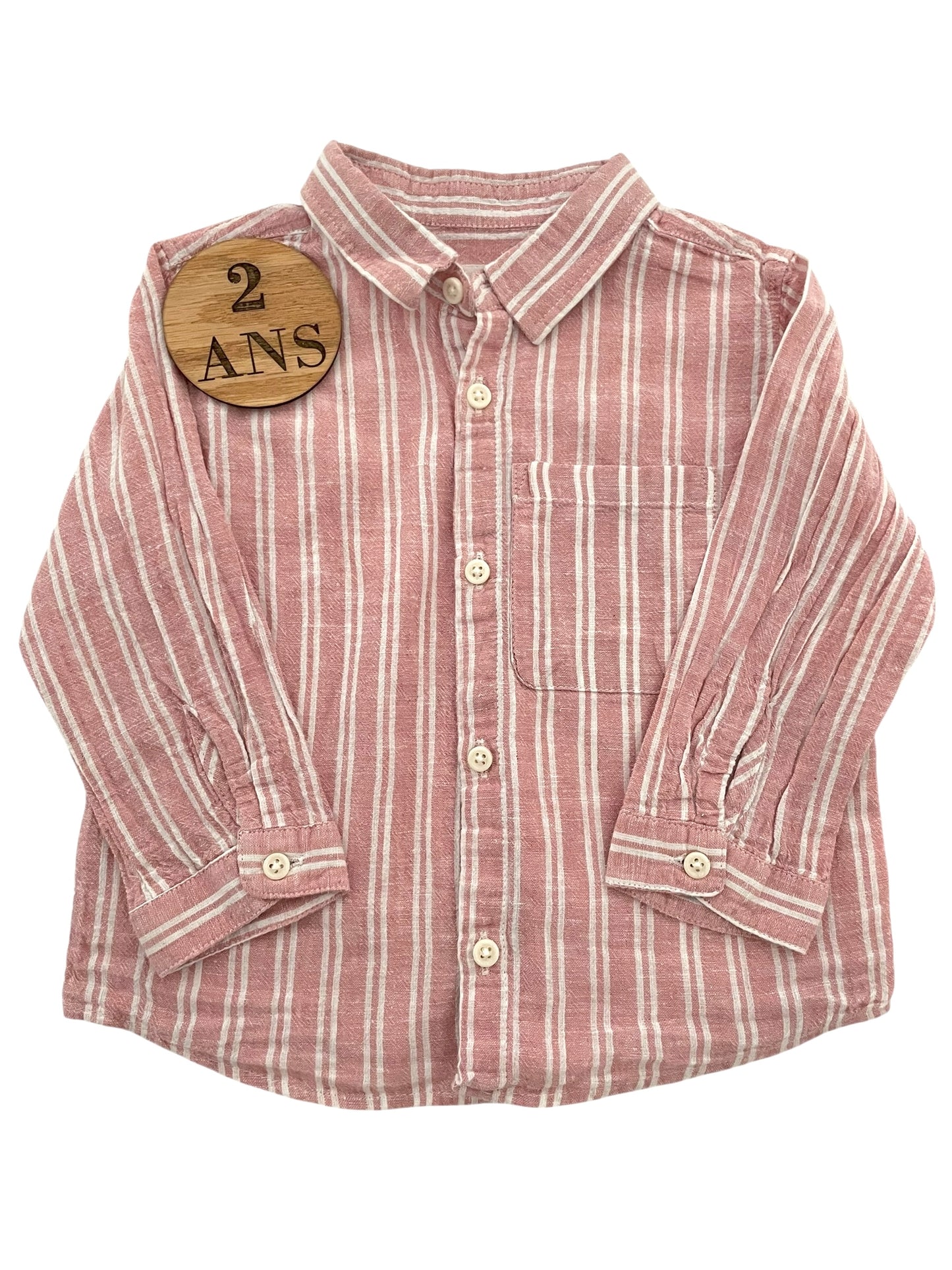 Chemise lin mélangé, rayée rose, ZARA