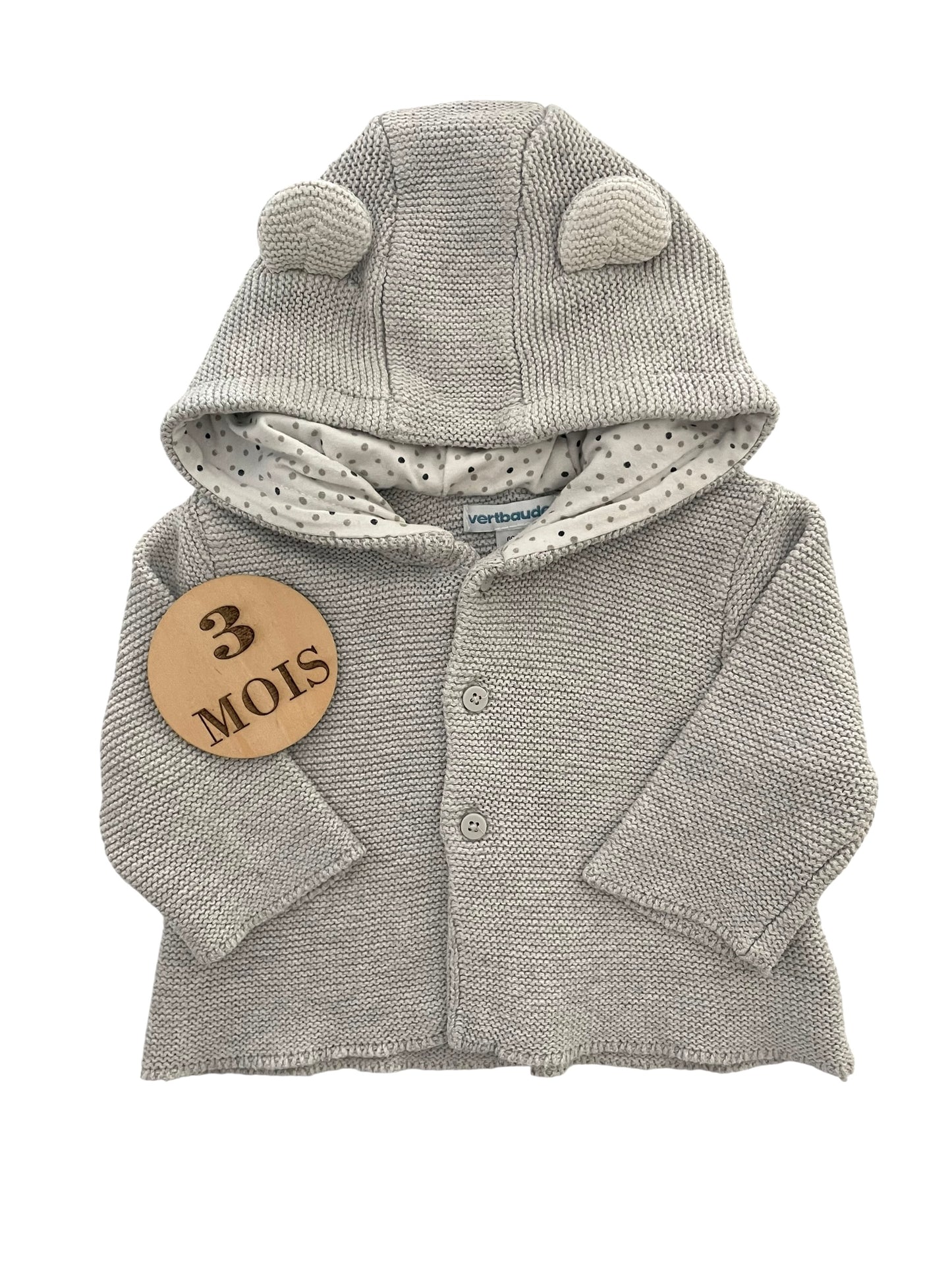 Ensemble point mousse, gilet et pantalon, gris, Vertbaudet