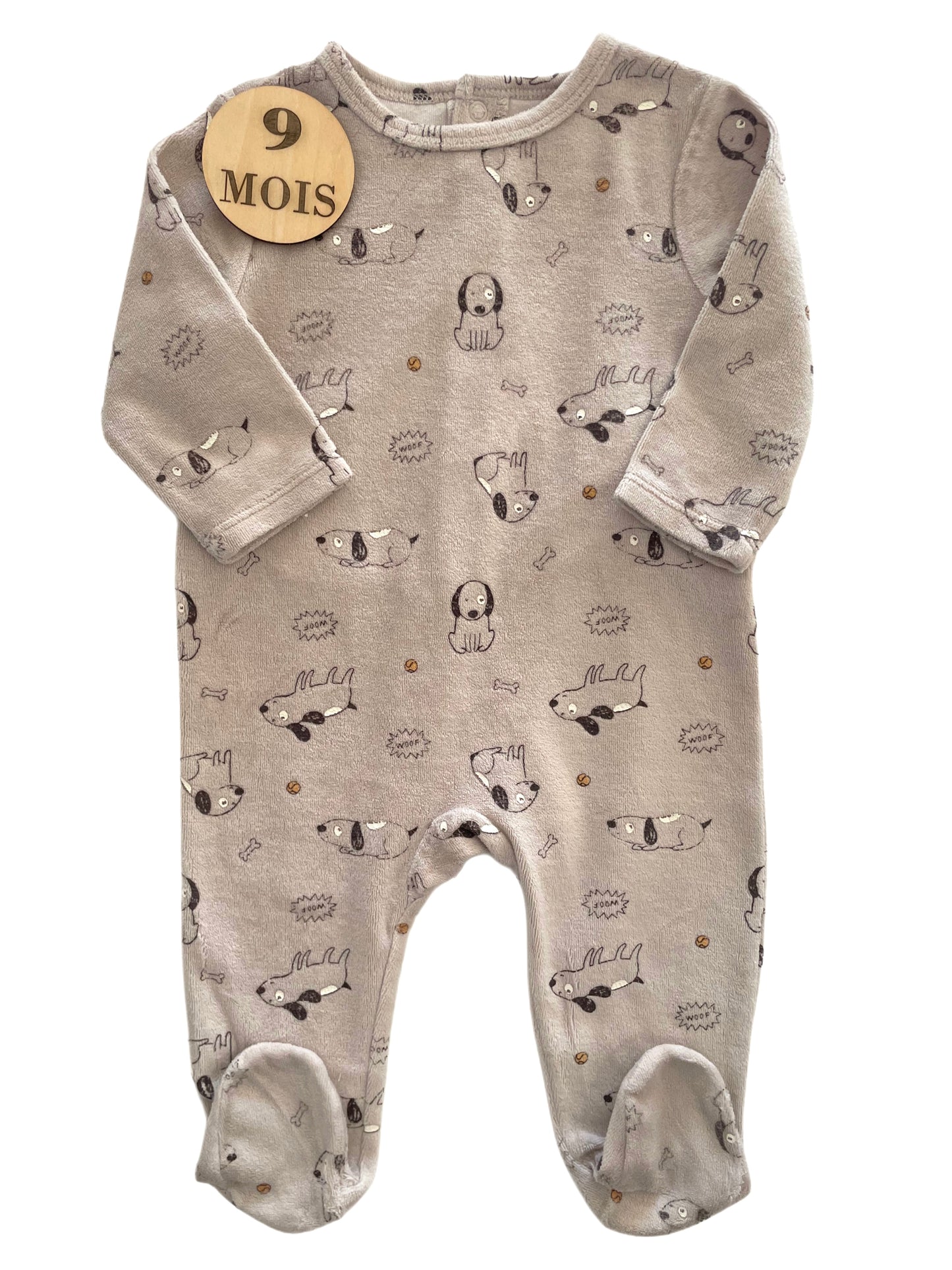 Pyjama velours gris-beige, chiens, TEX