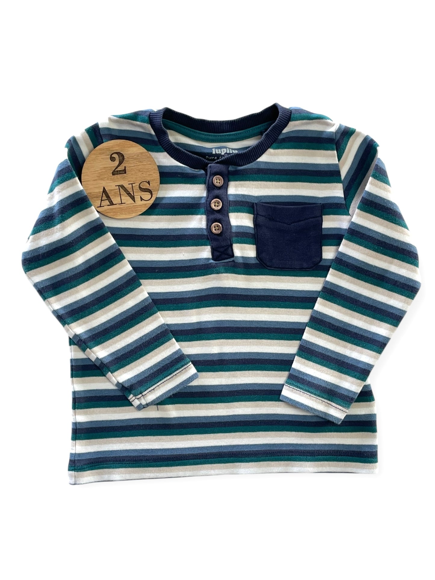 T-shirt rayé bleu et vert, Lupilu