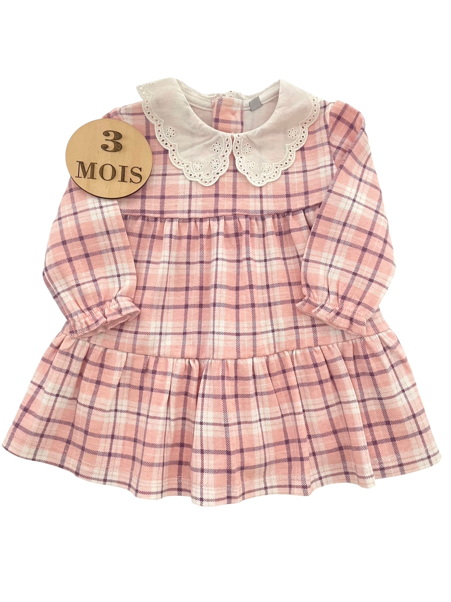 Robe à carreaux, rose, à col