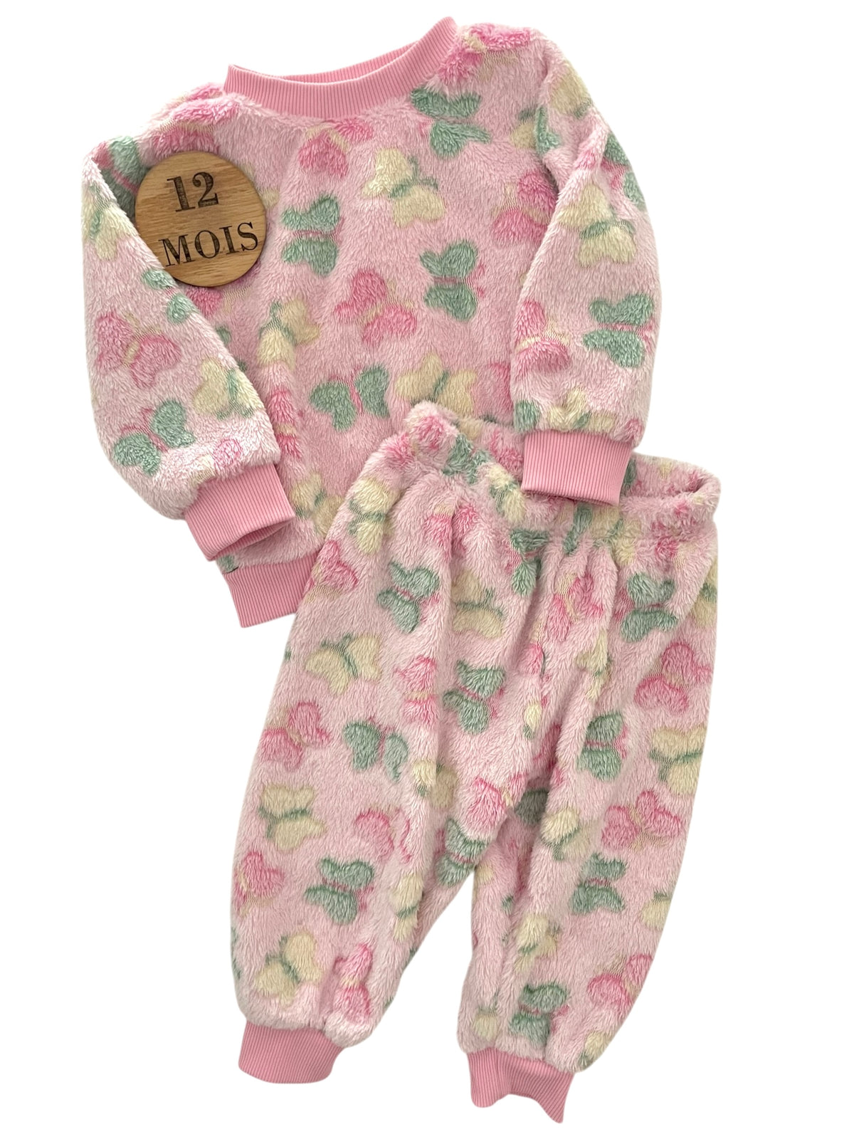 Pyjama velours 2 pièces, rose, papillons