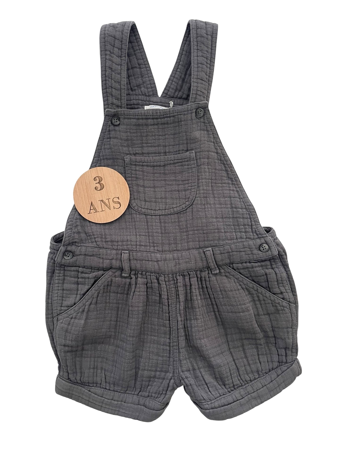 Salopette short gaze de coton, grise, Bout’chou