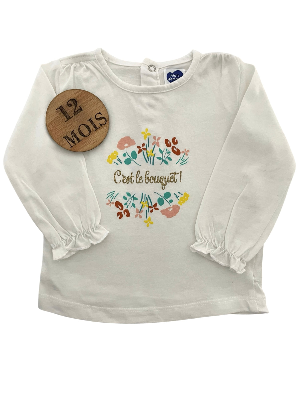 Tee-shirt blanc, fleuri, Mots d’enfants