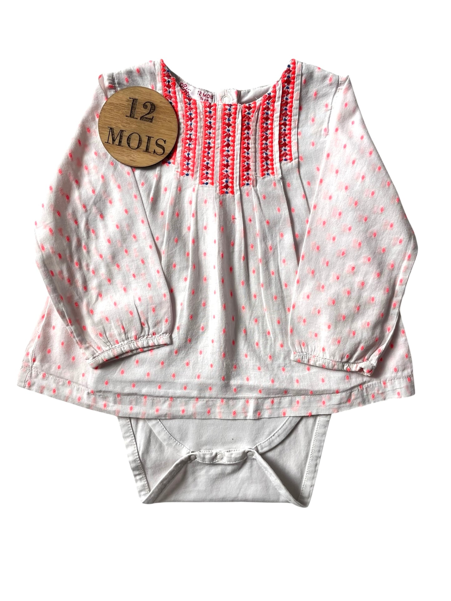 Blouse à pois rose, body intégré, DPAM